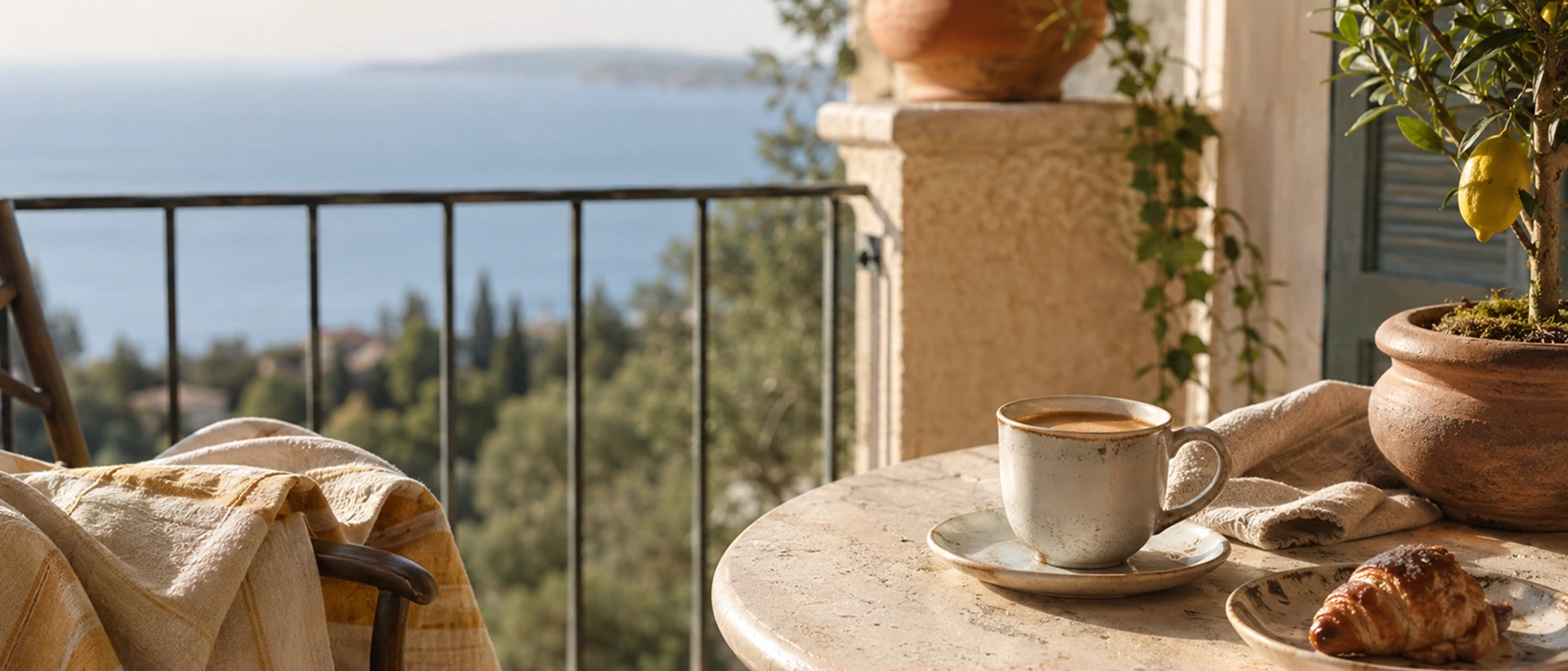 Der erste Kaffee auf dem Balkon