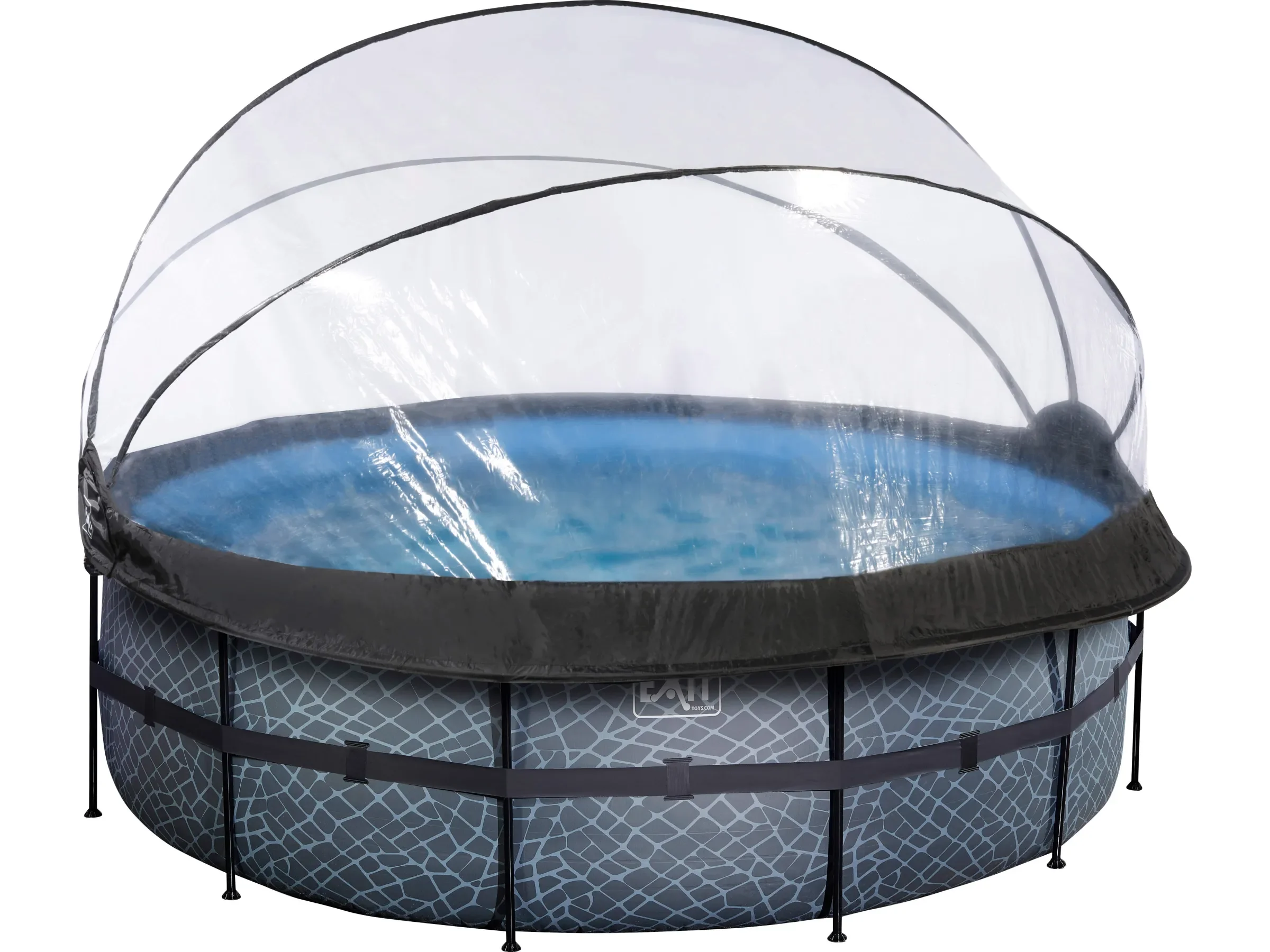 EXIT Stone Pool grau 427 x 122 cm mit Sandfilterpumpe und Abdeckung