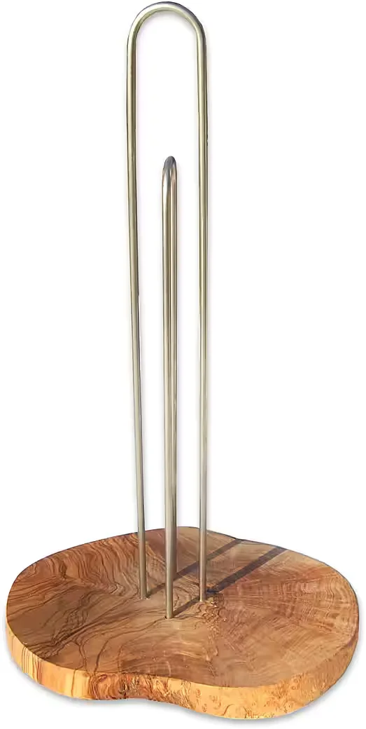OLIVENHOLZ-ERLEBEN Küchenrollenhalter aus Olivenholz mit Edelstahl