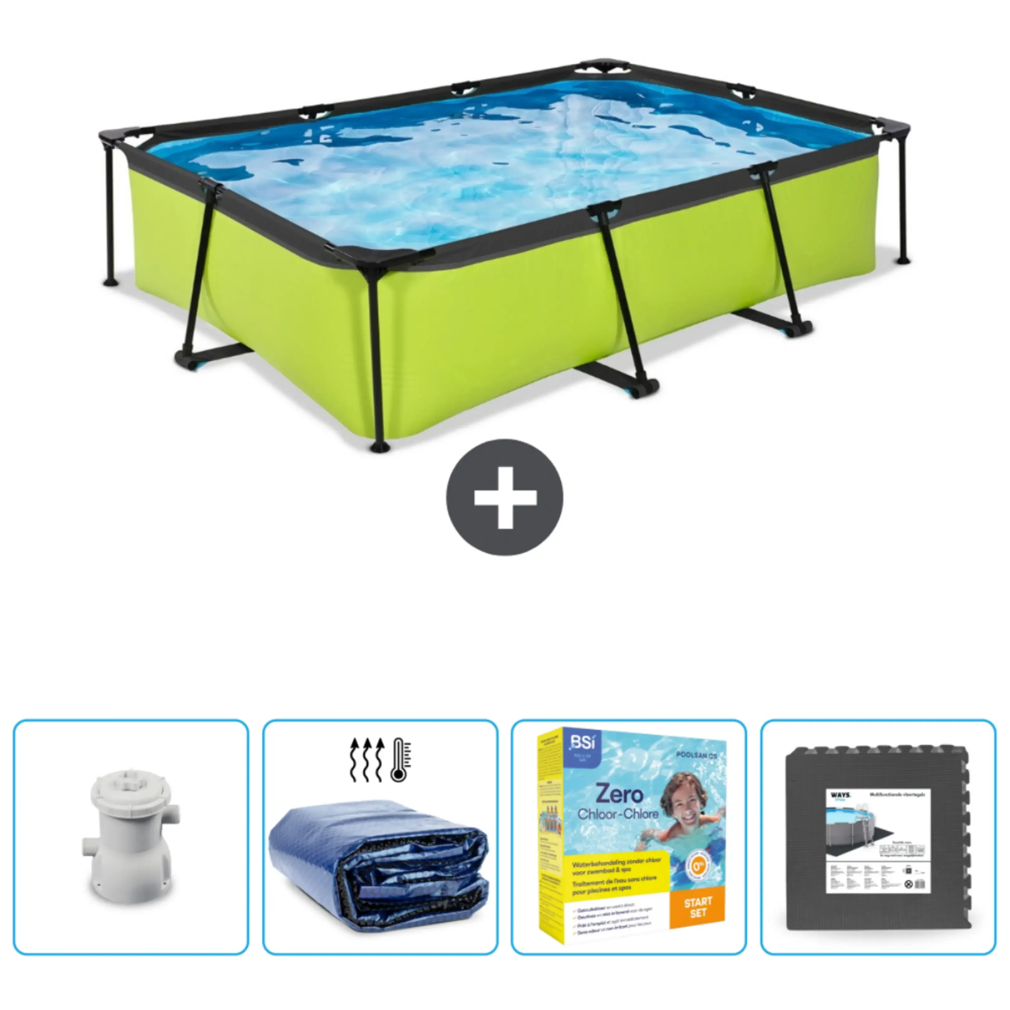 EXIT Toys Aufstellpool rechteckig 300x200x65 cm mit Zubehör CB10