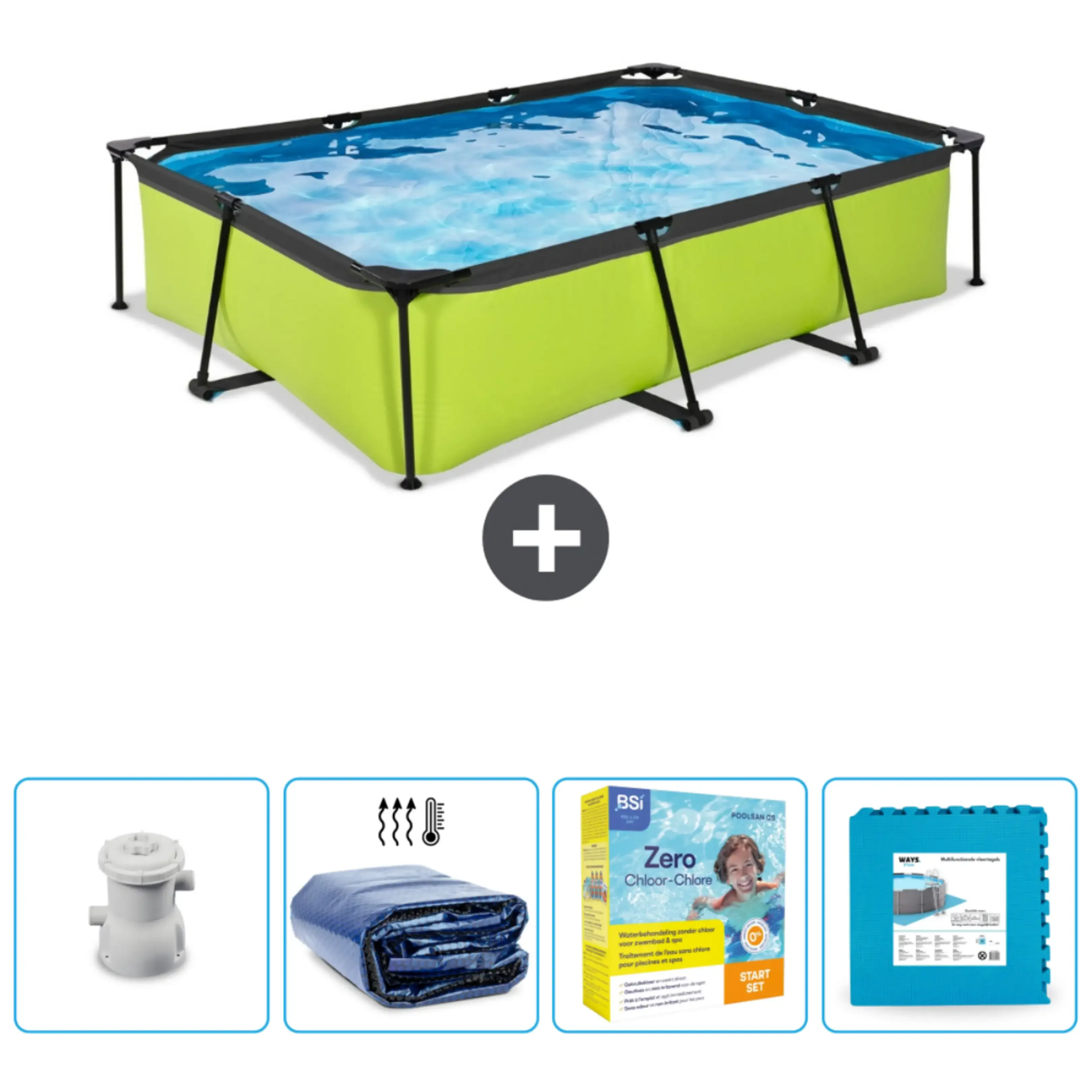 EXIT Toys Rechteckiger Aufstellpool 300x200x65 cm mit Zubehör CB9