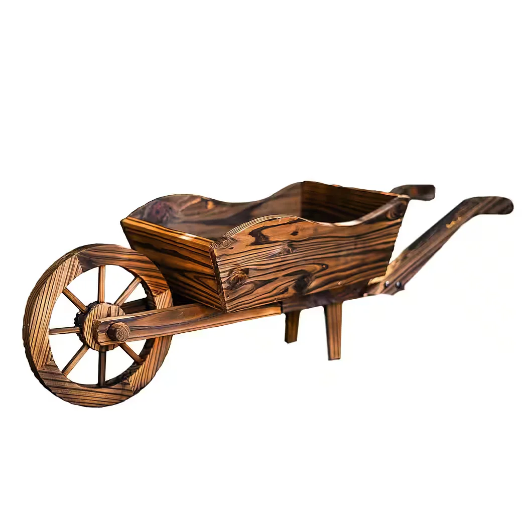 HTI-Living Gartendeko Holzschubkarre Natur Sommerset Gartenfigur