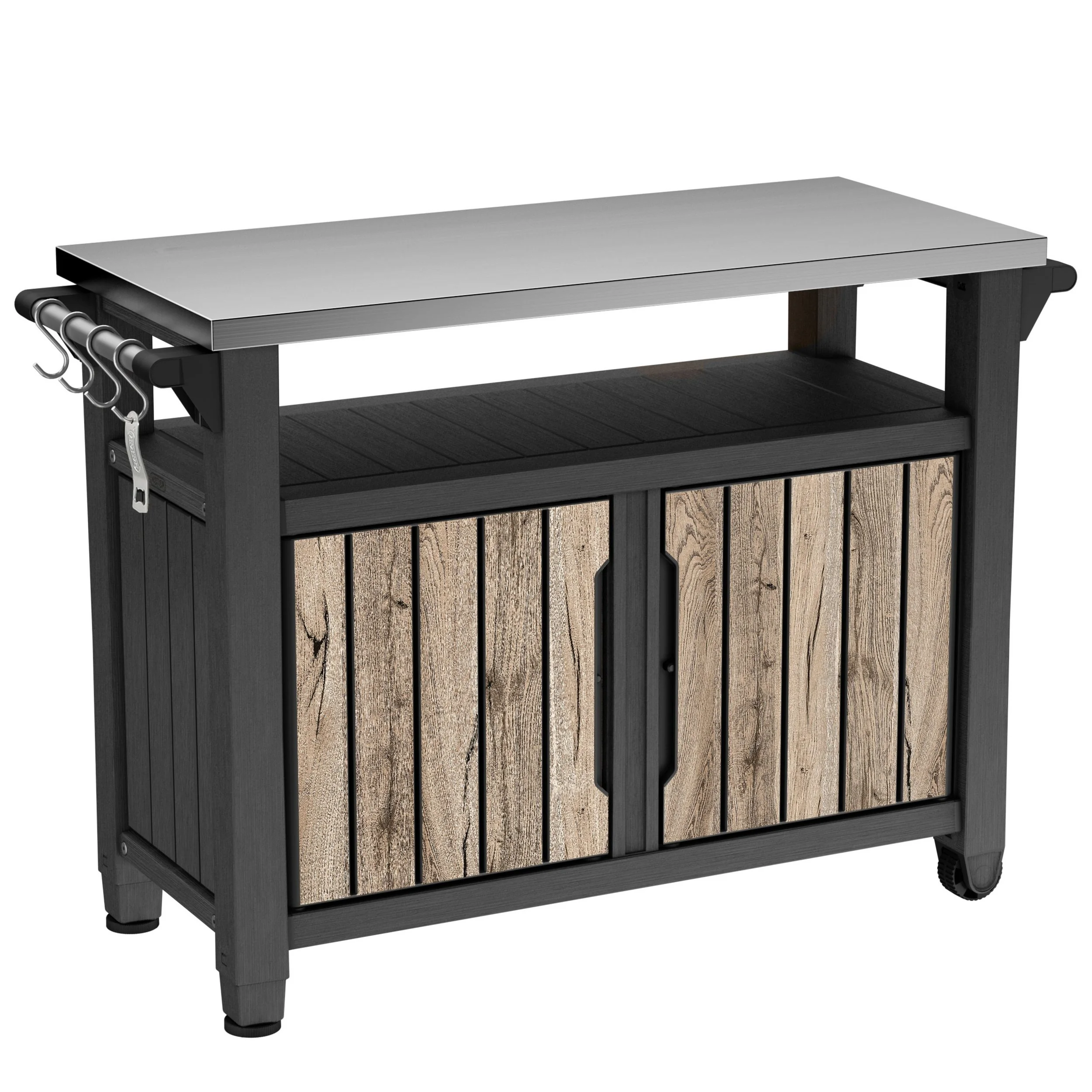 Keter Unity XL Grilltisch Holzoptik Pinie Edelstahlplatte Kunststoff