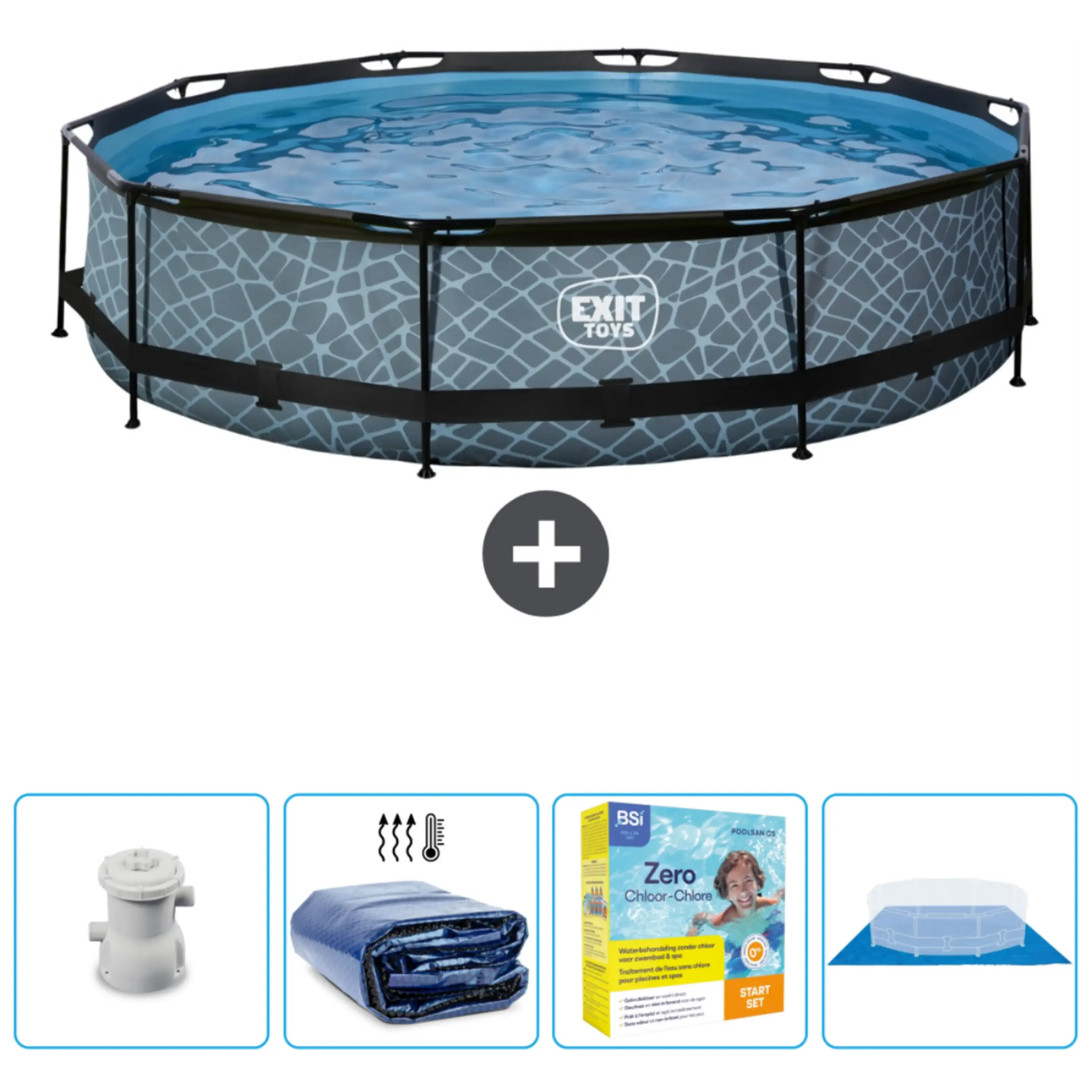 EXIT Toys Aufstellpool rund 360x76 cm Set CB22 mit Zubehör