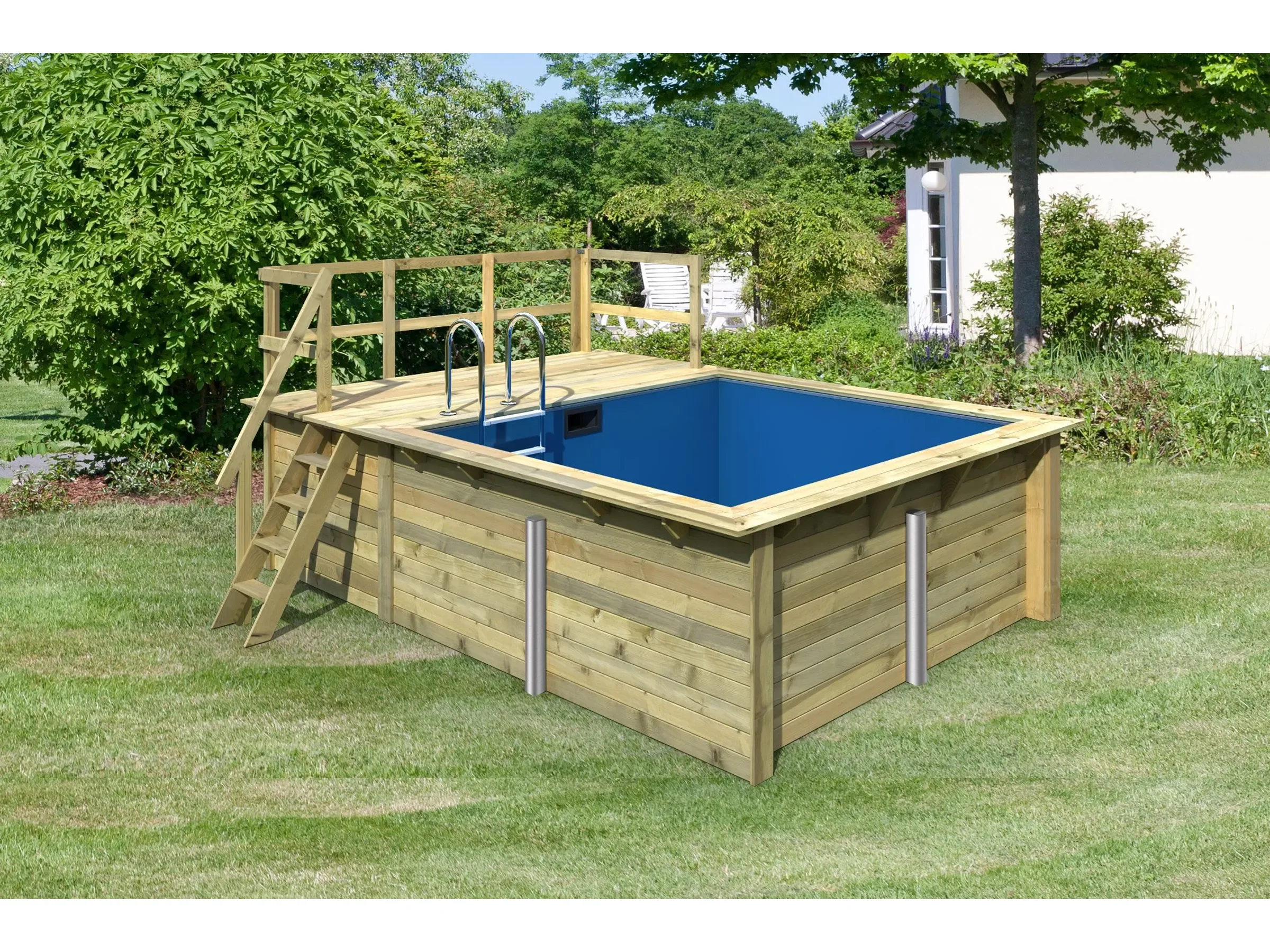 KARIBU Holzpool Größe 1 mit Terrasse KDI blaue Innenhülle