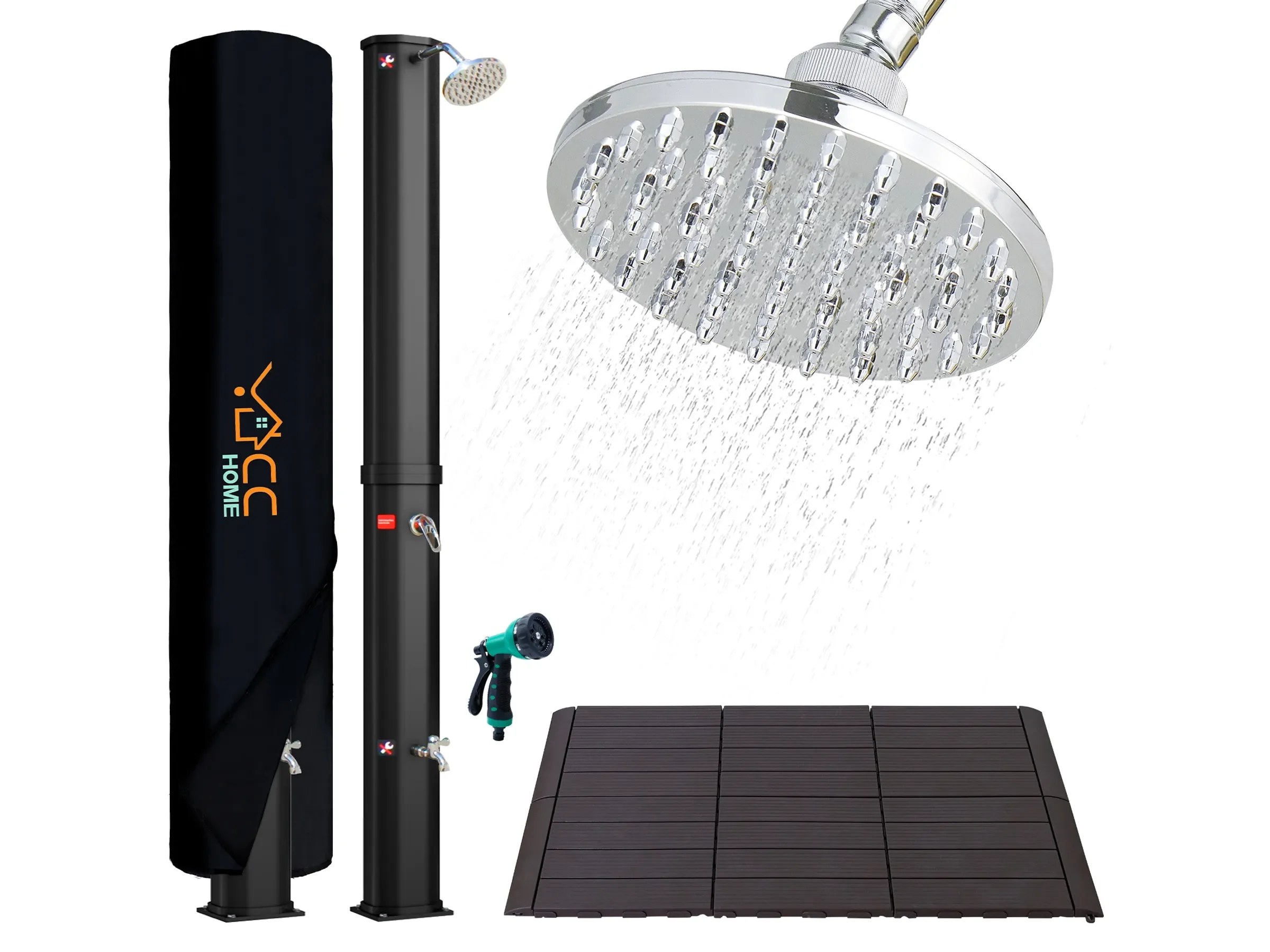 CCLIFE Solardusche 60L Gartendusche mit Handbrause und Kunststoffboden