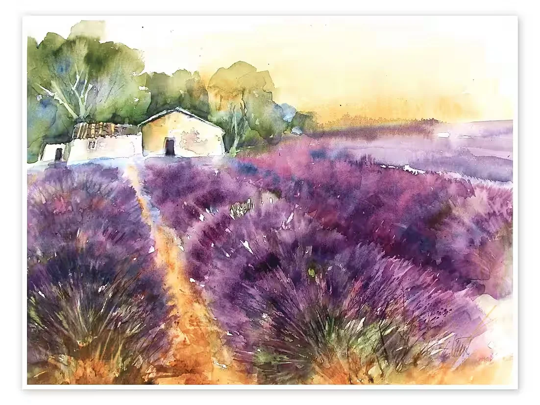 POSTERLOUNGE Wandbild Lavendelfeld Provence Landschaft Kunstdruck