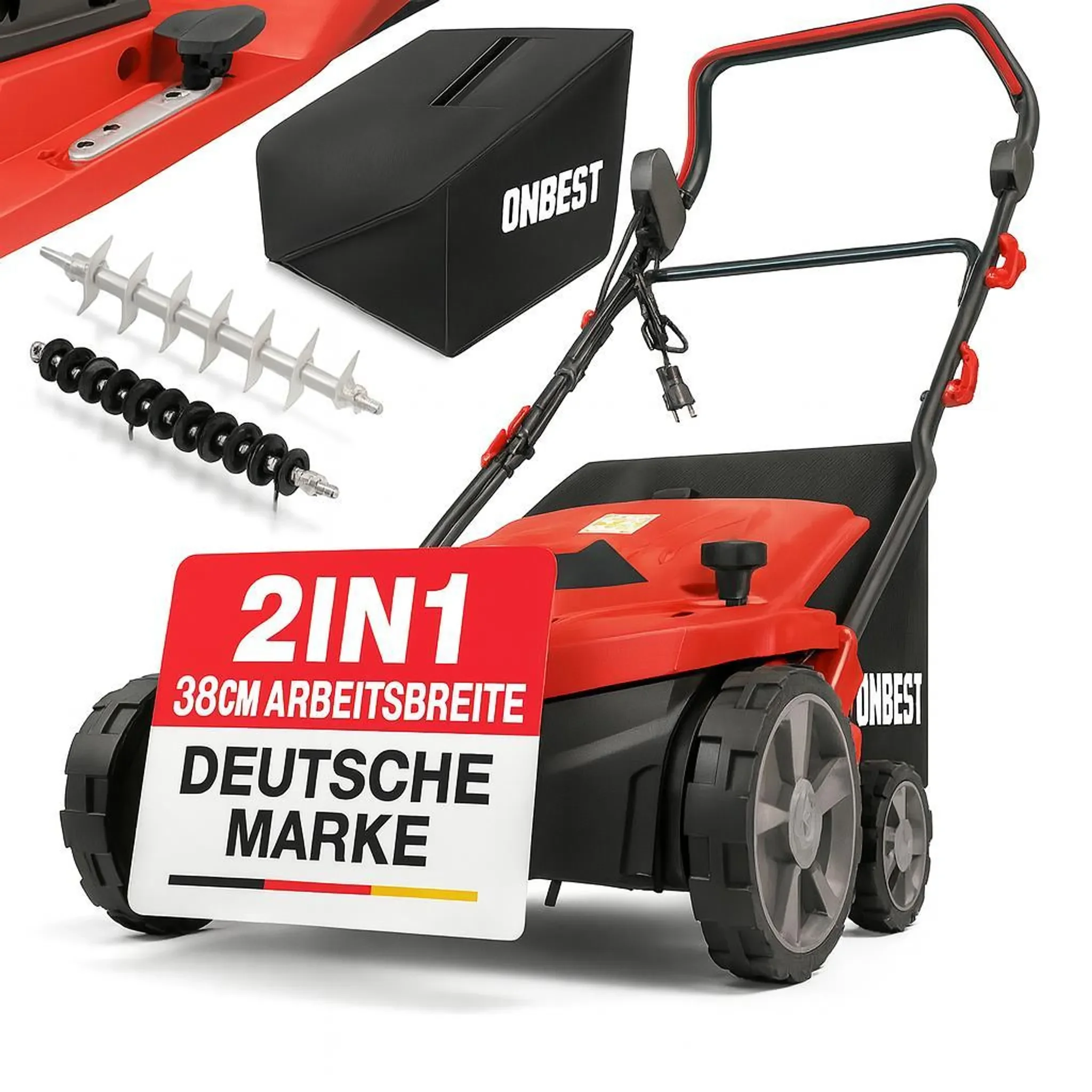 ONBEST S1838 Elektro Vertikutierer 2in1 Rasenlüfter, 38 cm, 1800 W