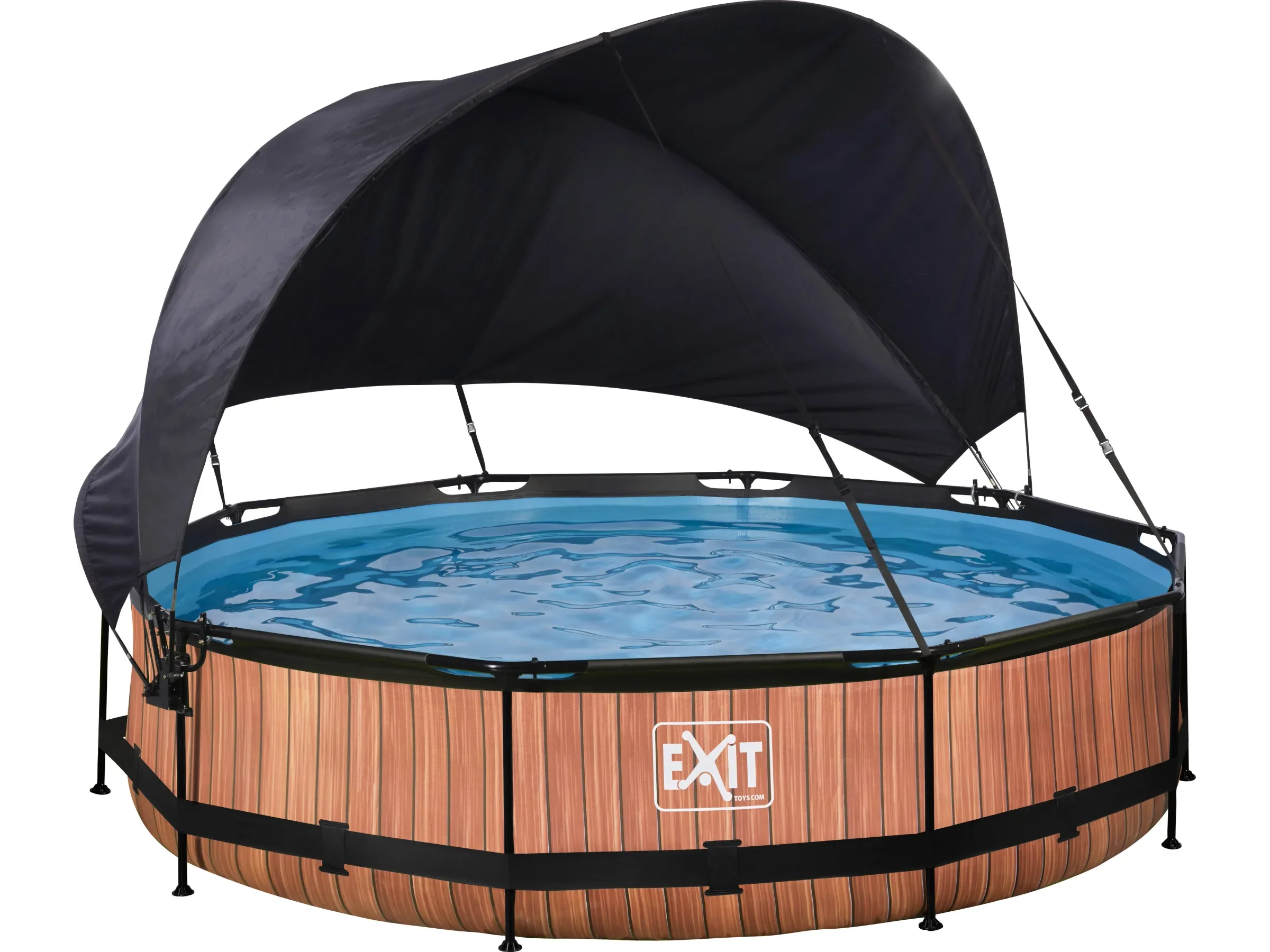 EXIT Wood Pool Braun rund 360 x 76 cm mit Filterpumpe und Sonnendach