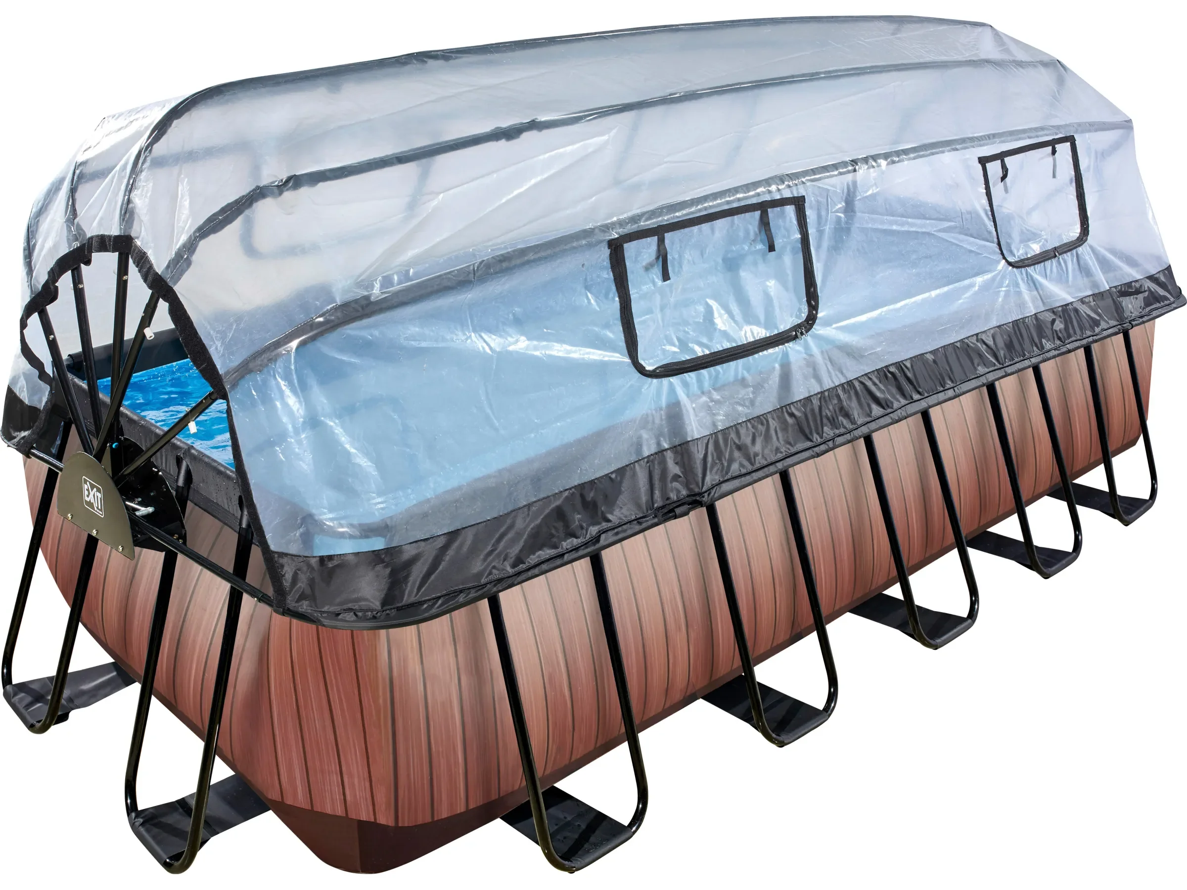 EXIT Wood Pool Braun 540x250x122 cm mit Sandfilterpumpe und Abdeckung