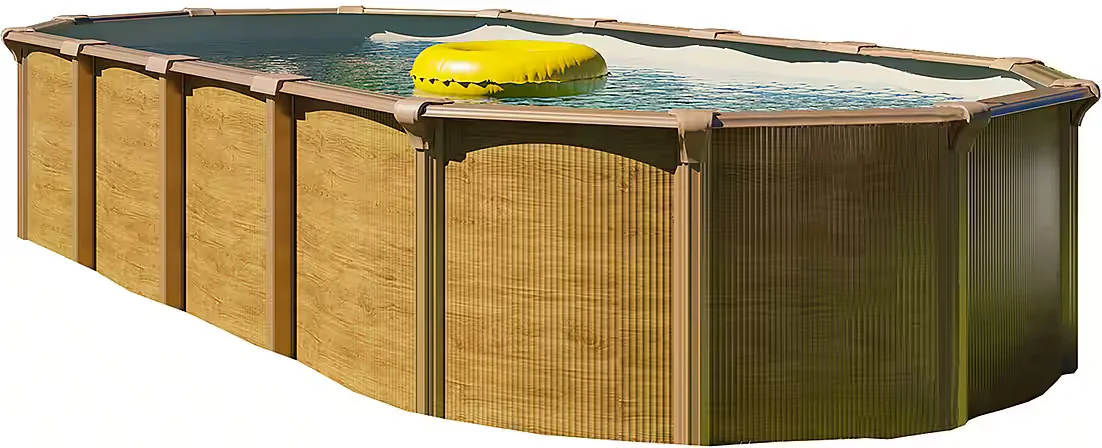 Ovalpool Wood Design, inkl. Sicherheitsleiter & Zubehör, sandfarbene Innenfolie