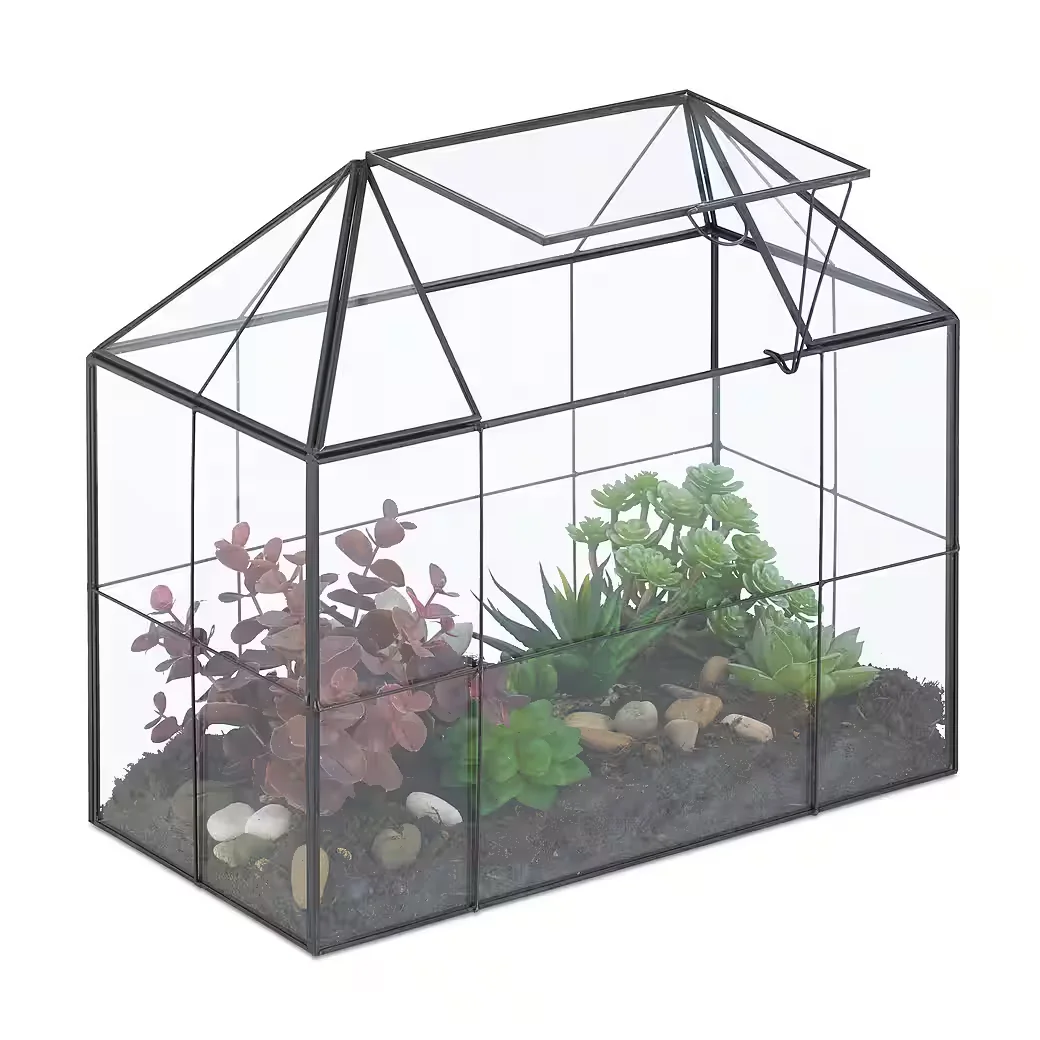 Relaxdays Glas Gewächshaus Pflanzenterrarium in Hausform groß