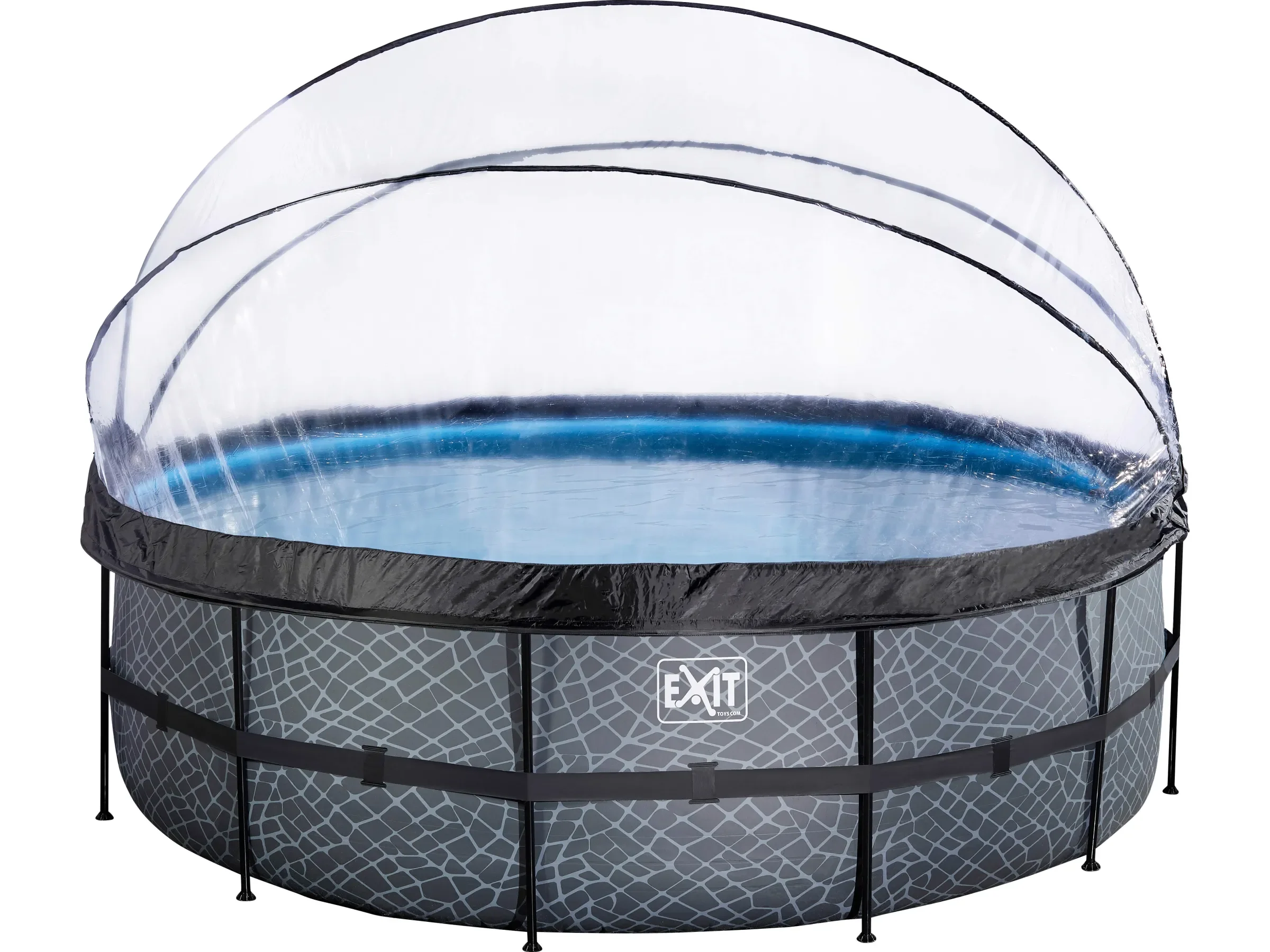 EXIT Stone Rundpool grau 450x122 cm mit Sandfilterpumpe und Abdeckung
