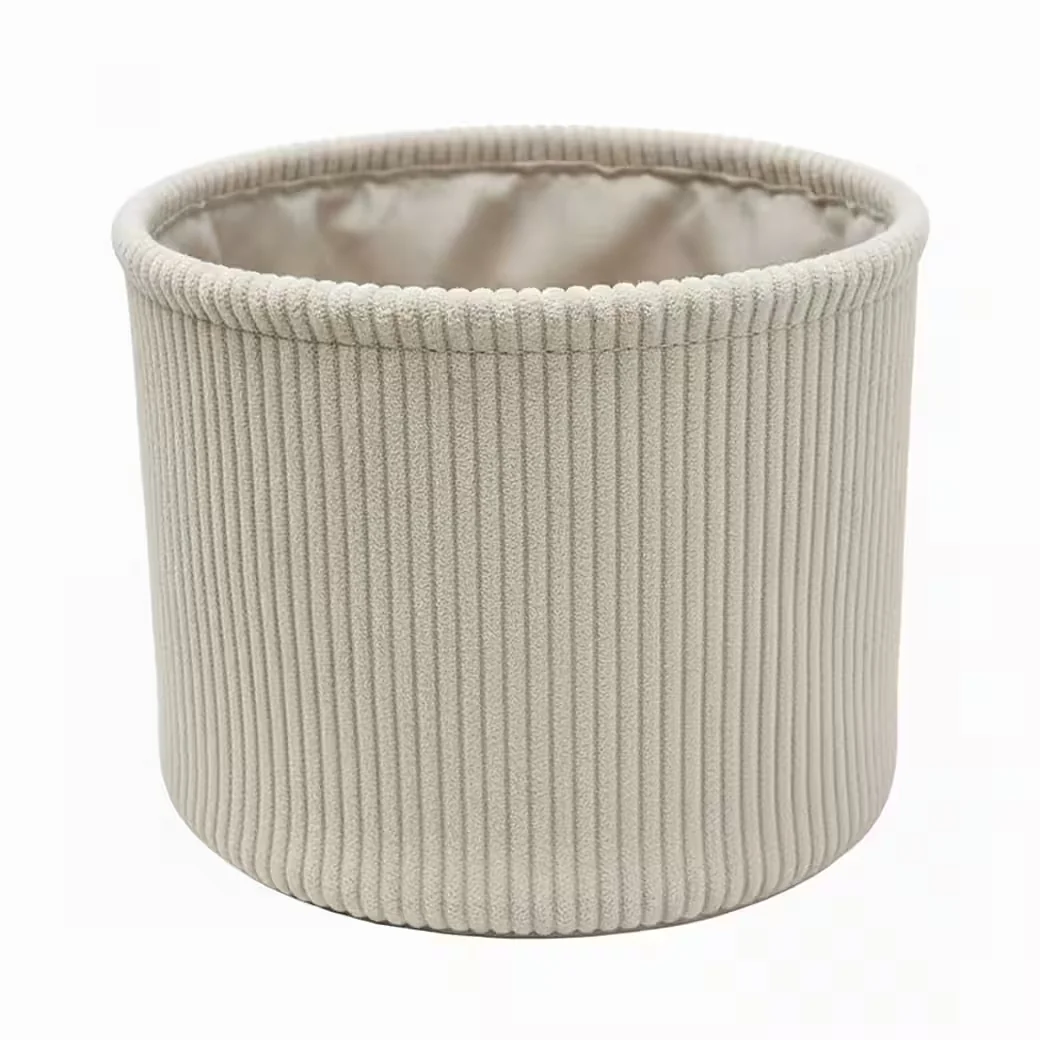 B&S Aufbewahrungskorb rund beige Rillenoptik H 12 cm D 16 cm
