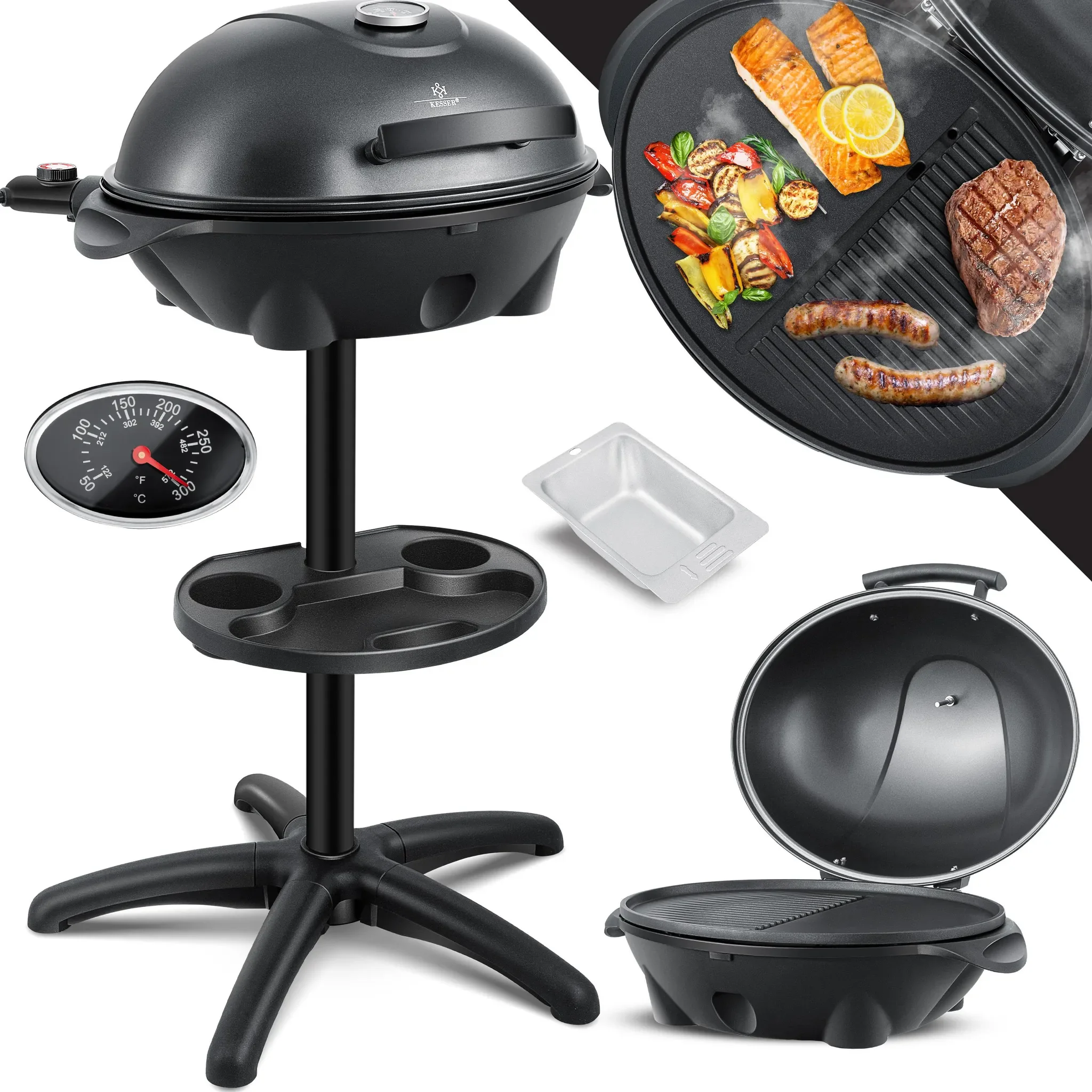 KESSER Elektrogrill 2in1 Tisch-Standgrill mit Deckel XXL Antihaft
