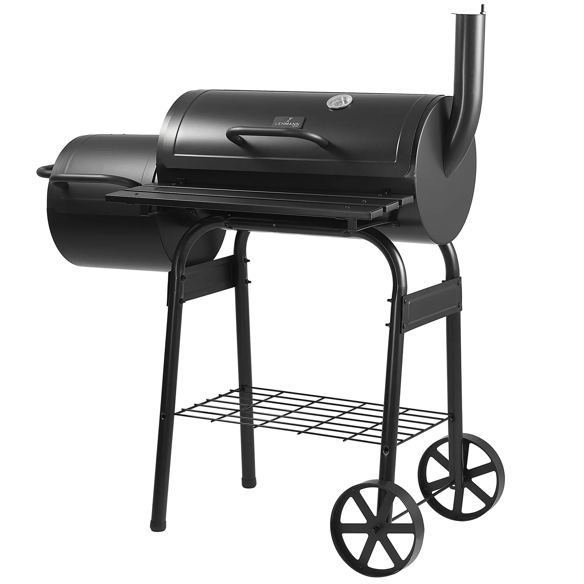 LEHMANN Smoker und Holzkohlegrill 2-in-1 2 Kammern Thermometer Schwarz