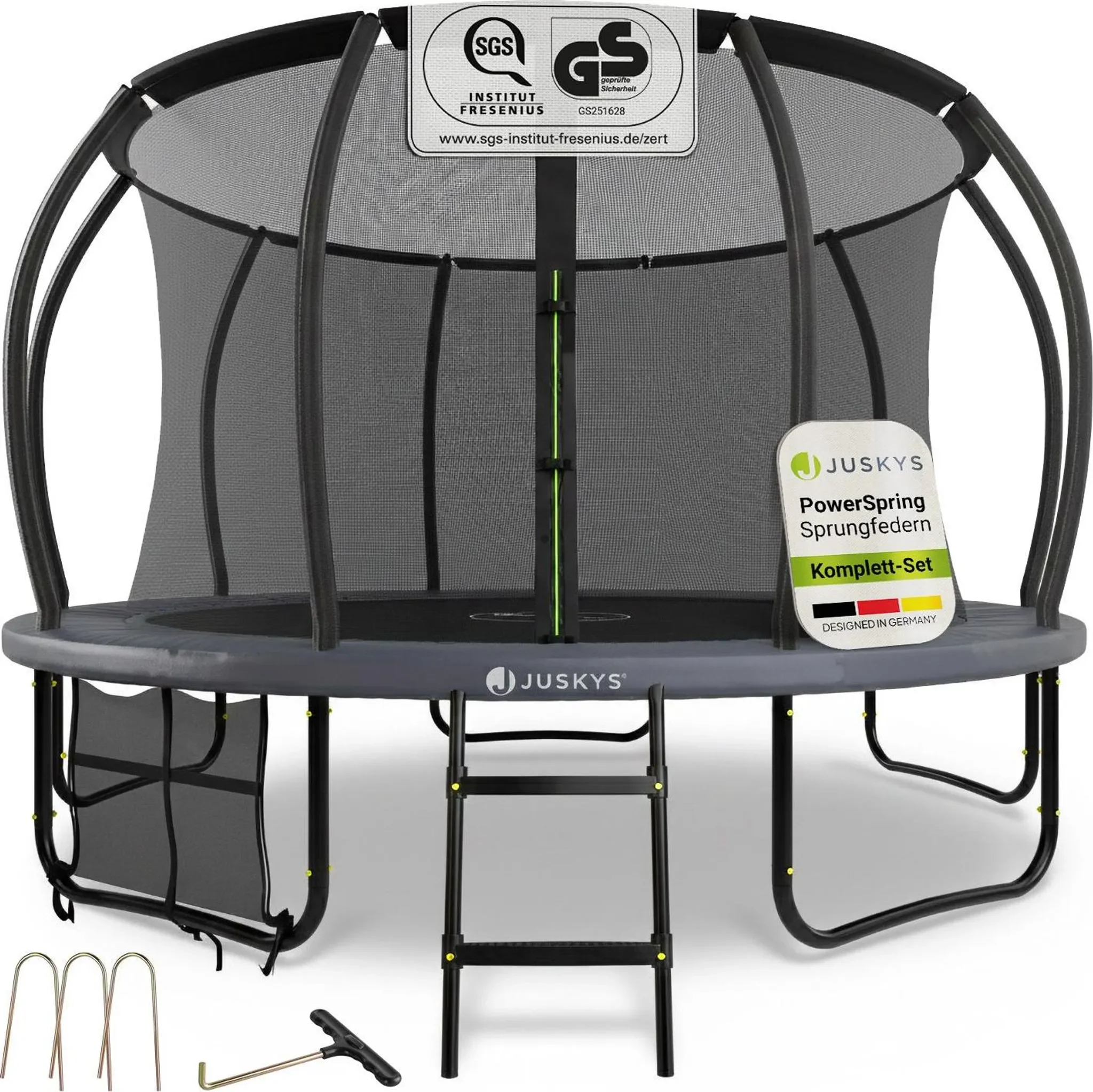 Juskys SkyBounce L Trampolin 366 cm mit Sicherheitsnetz und Leiter