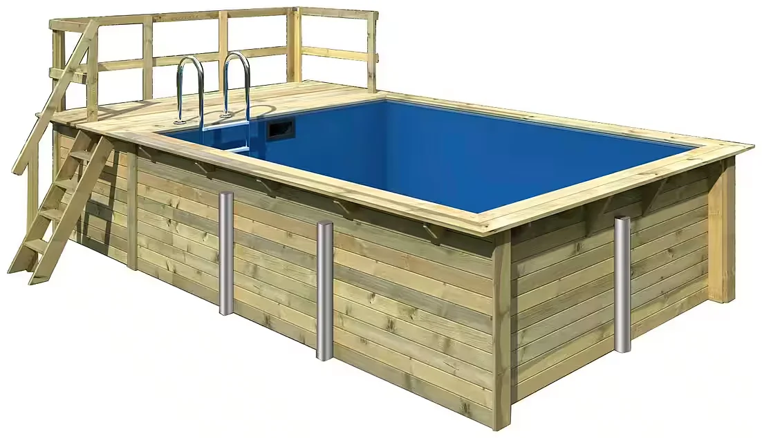 KARIBU Holzpool Roma A 353x400x124 cm Rechteckpool mit Sonnendeck