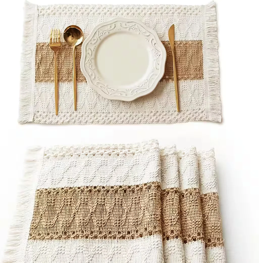 FOUORTUNATE-BEE Platzsets 4er Set Boho Makramee 30x50 cm Landhausstil