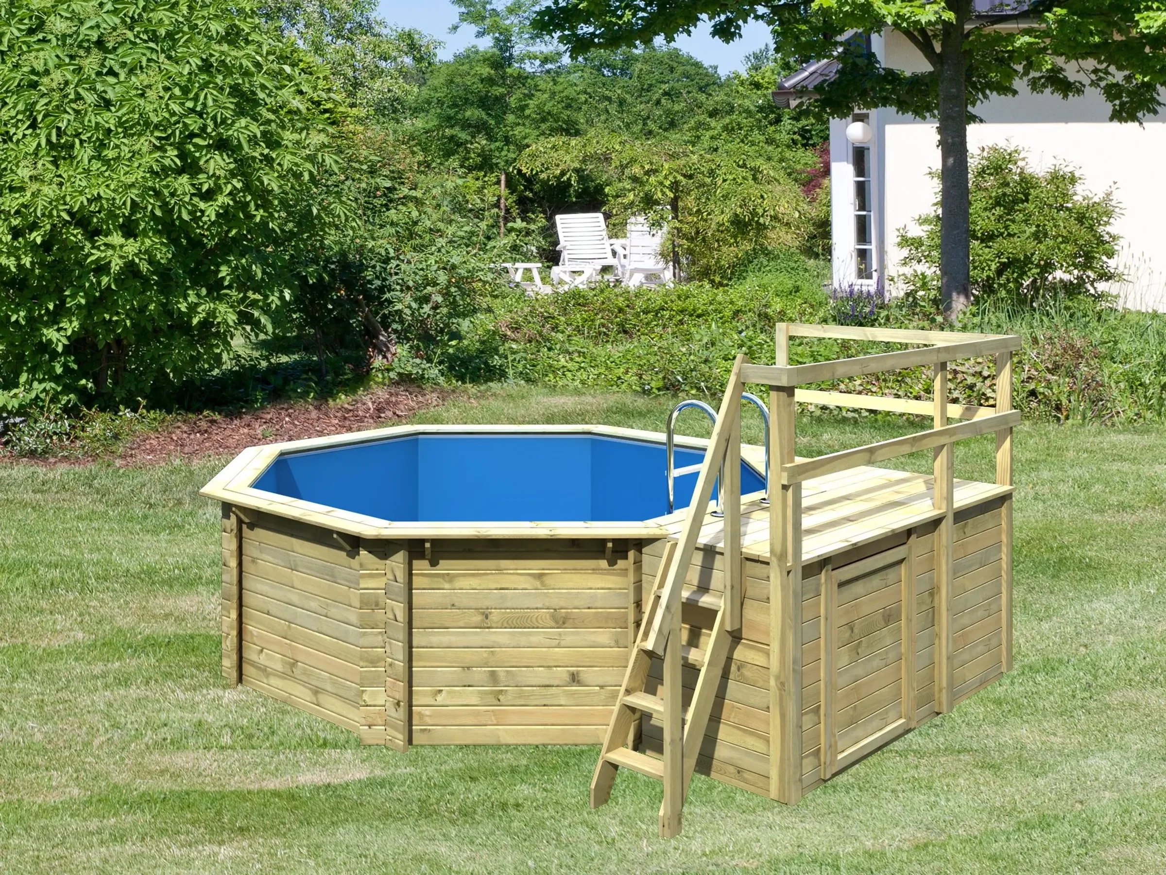 KARIBU Pool 1 Set C mit Skimmer und zwei Sonnenterrassen