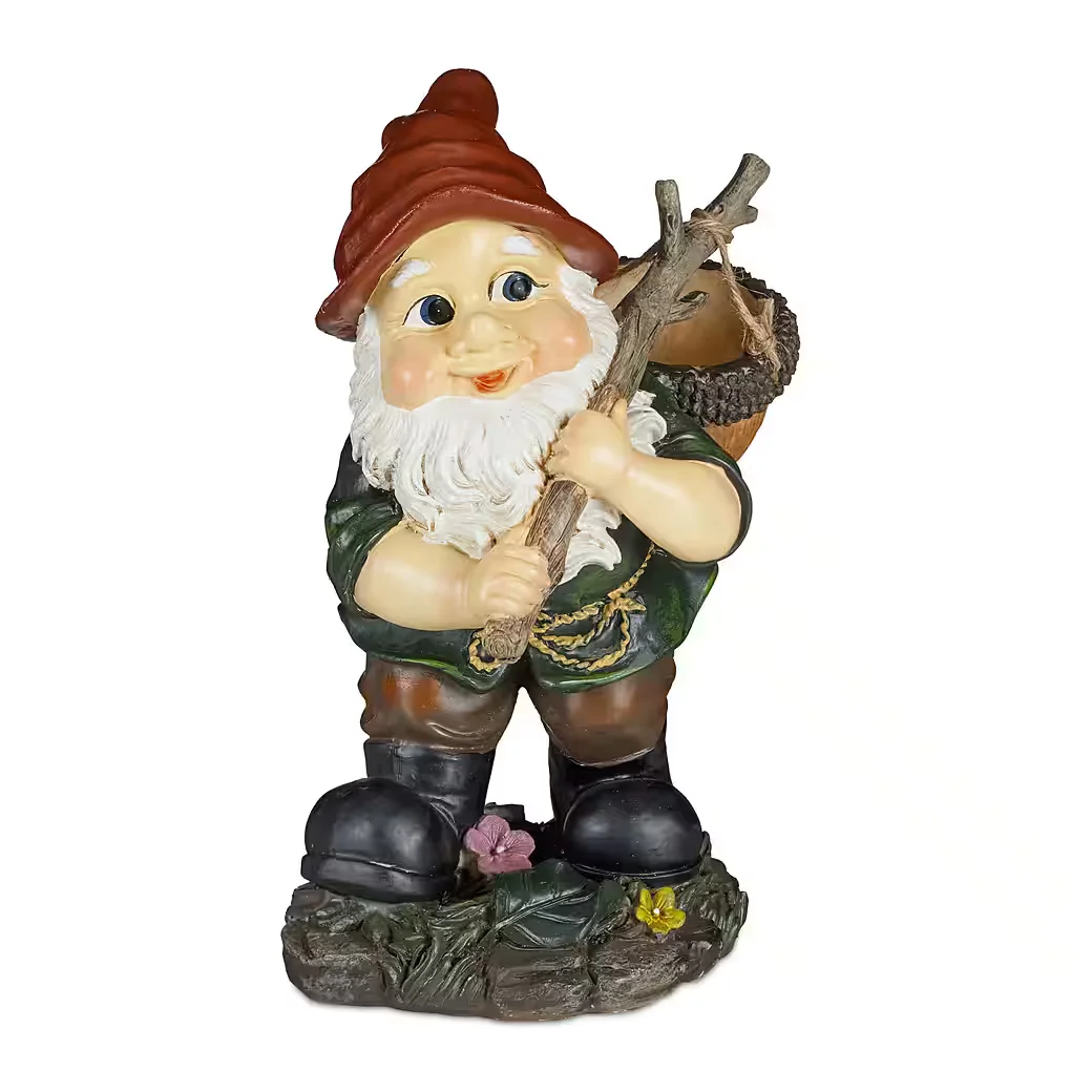Relaxdays Gartenzwerg mit Eichelkörbchen Gartenfigur Deko
