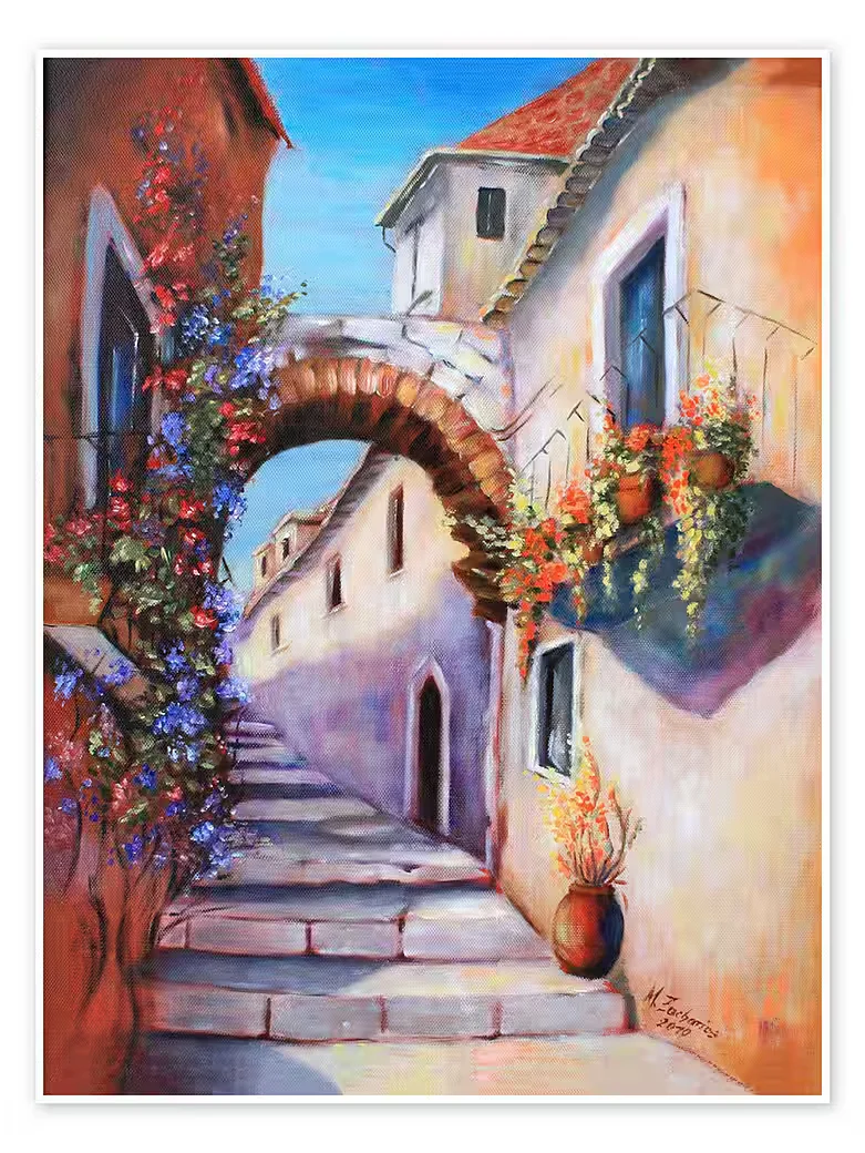 POSTERLOUNGE Wandbild Mediterrane Gasse Kunstdruck Wanddeko