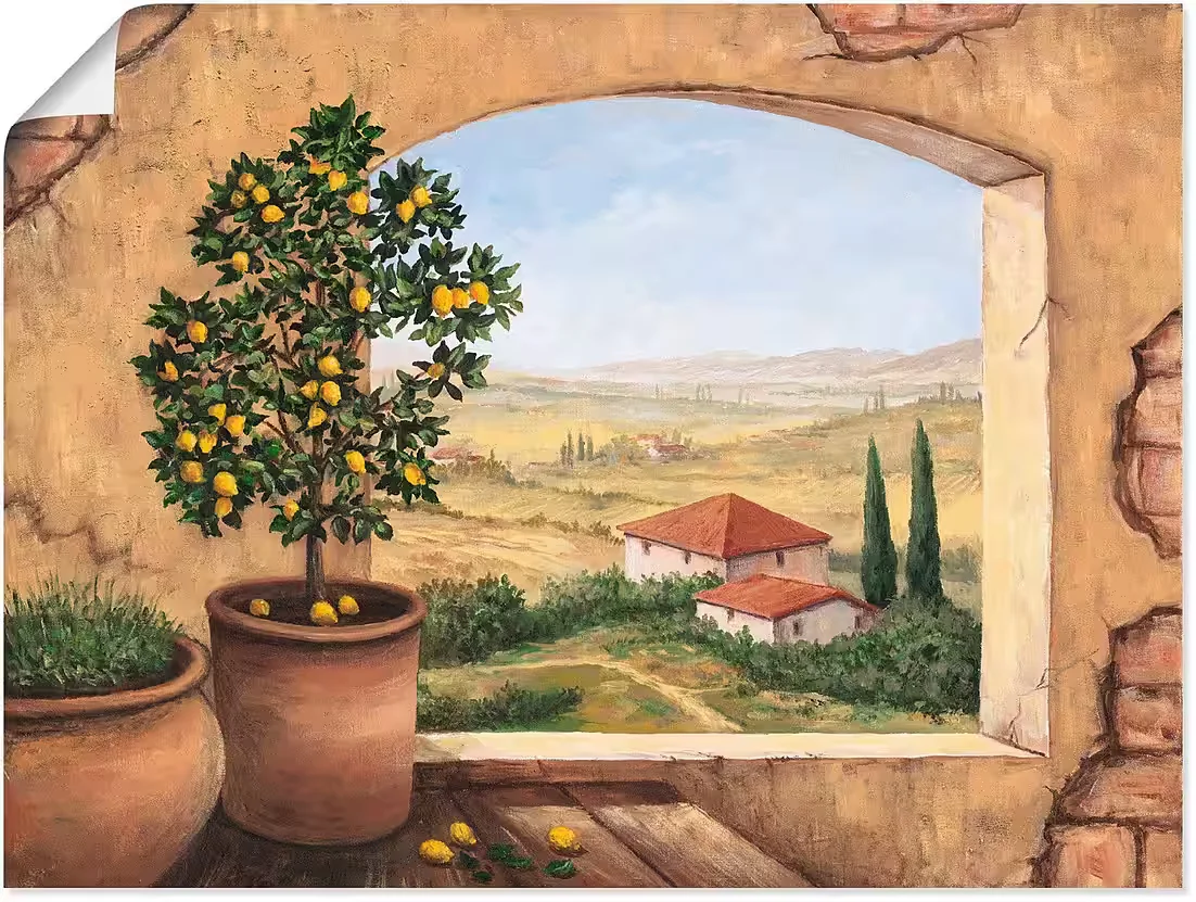 ARTLAND Wandbild Fenster in der Toskana Landschaftsmotiv