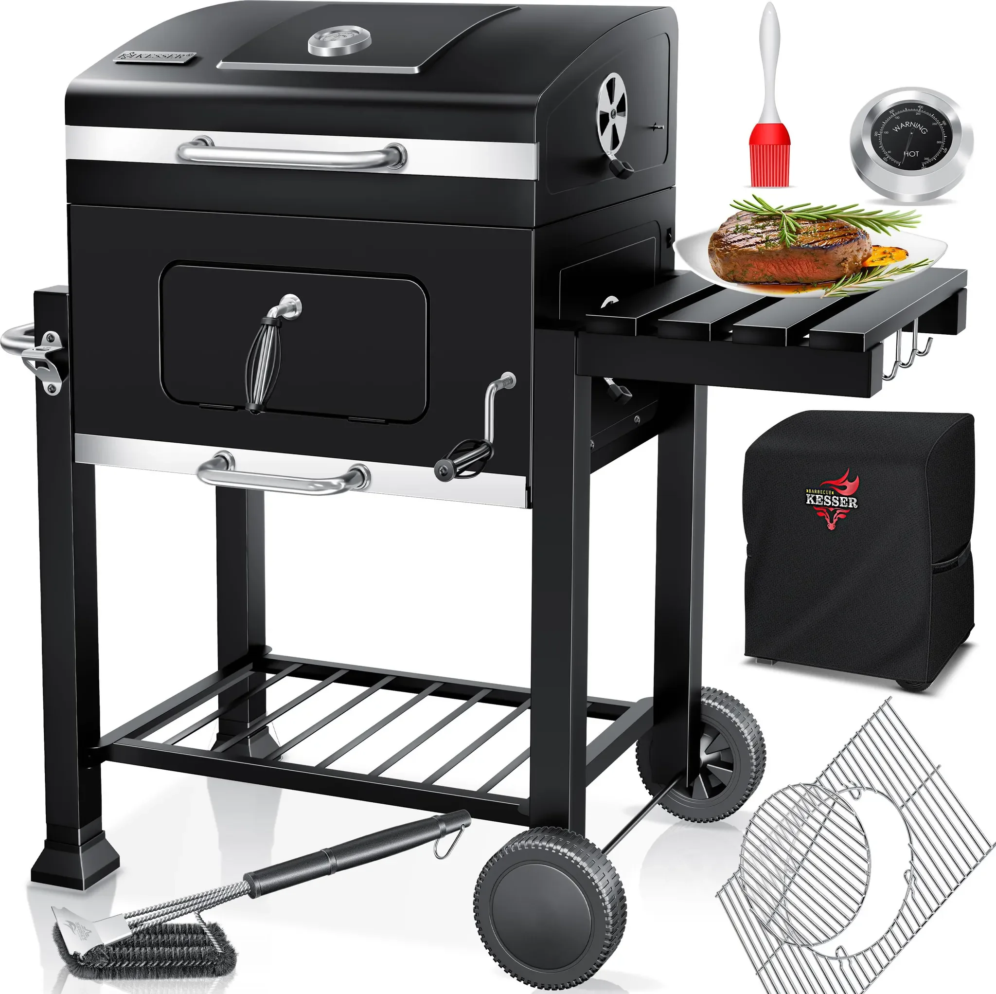 KESSER Grillwagen XXL Holzkohlegrill mit Deckel, Thermometer, Rädern