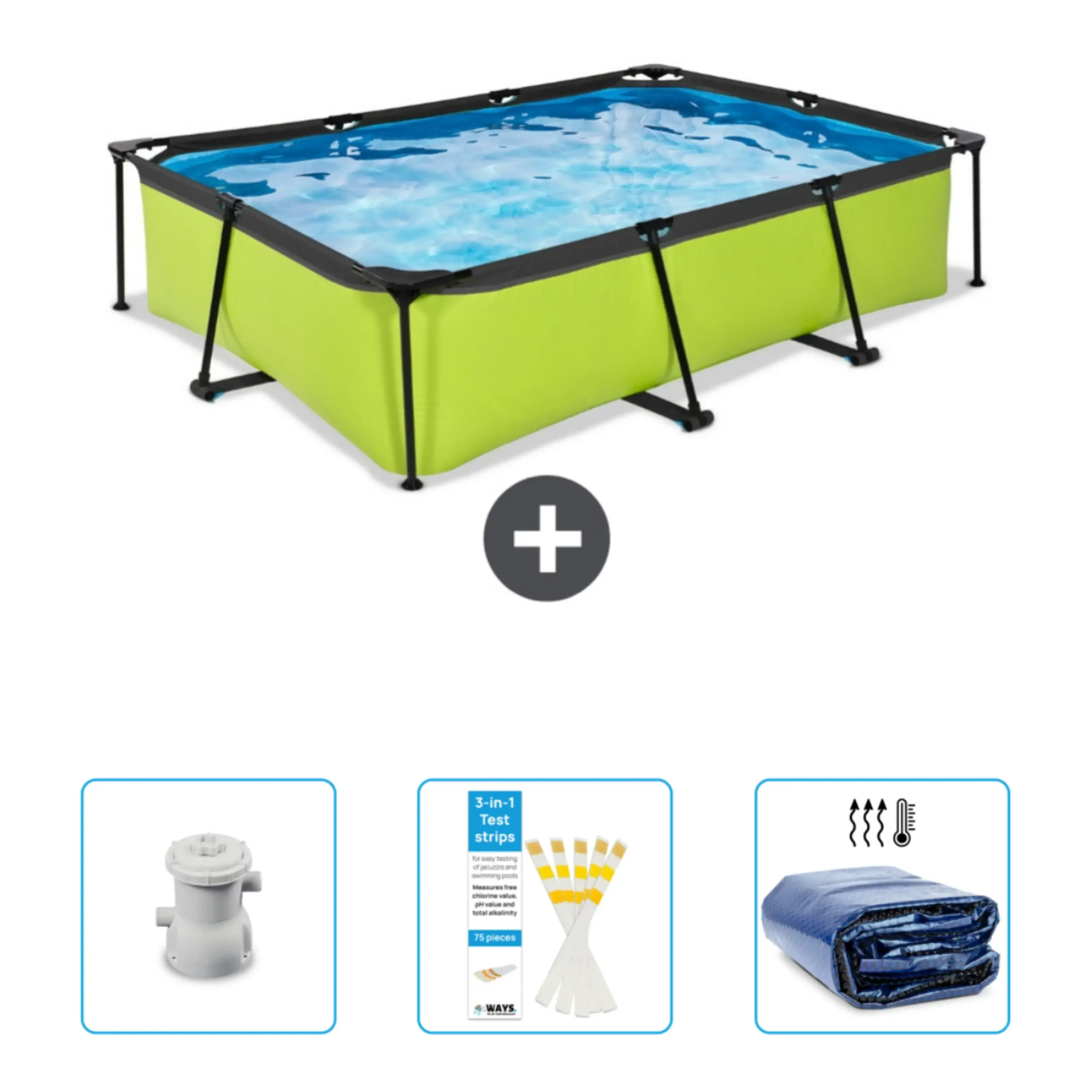EXIT Toys Rechteckiger Aufstellpool 300x200x65 cm mit Zubehör CB74