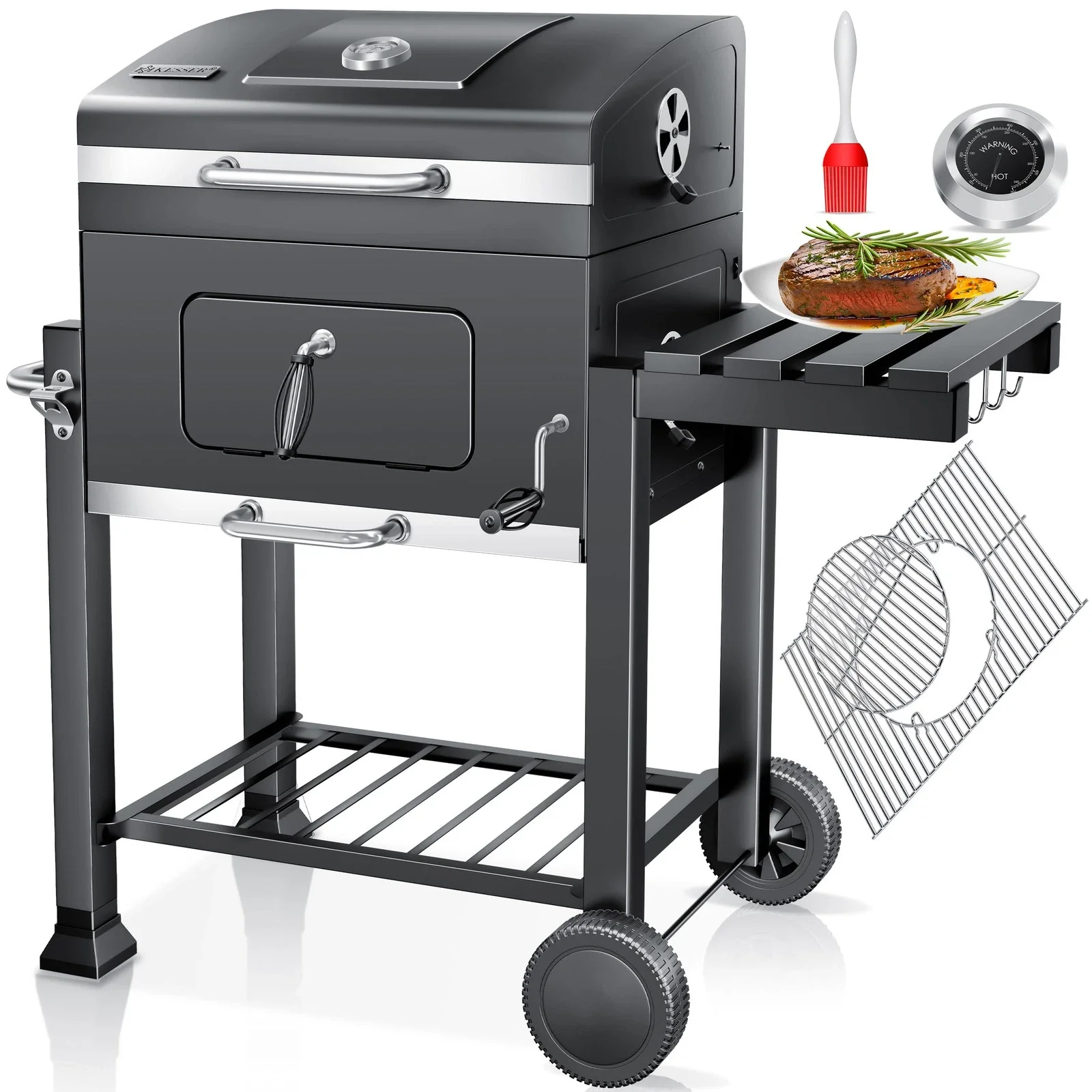 KESSER Holzkohlegrill XL Grillwagen mit Thermometer Ablage Rädern BBQ