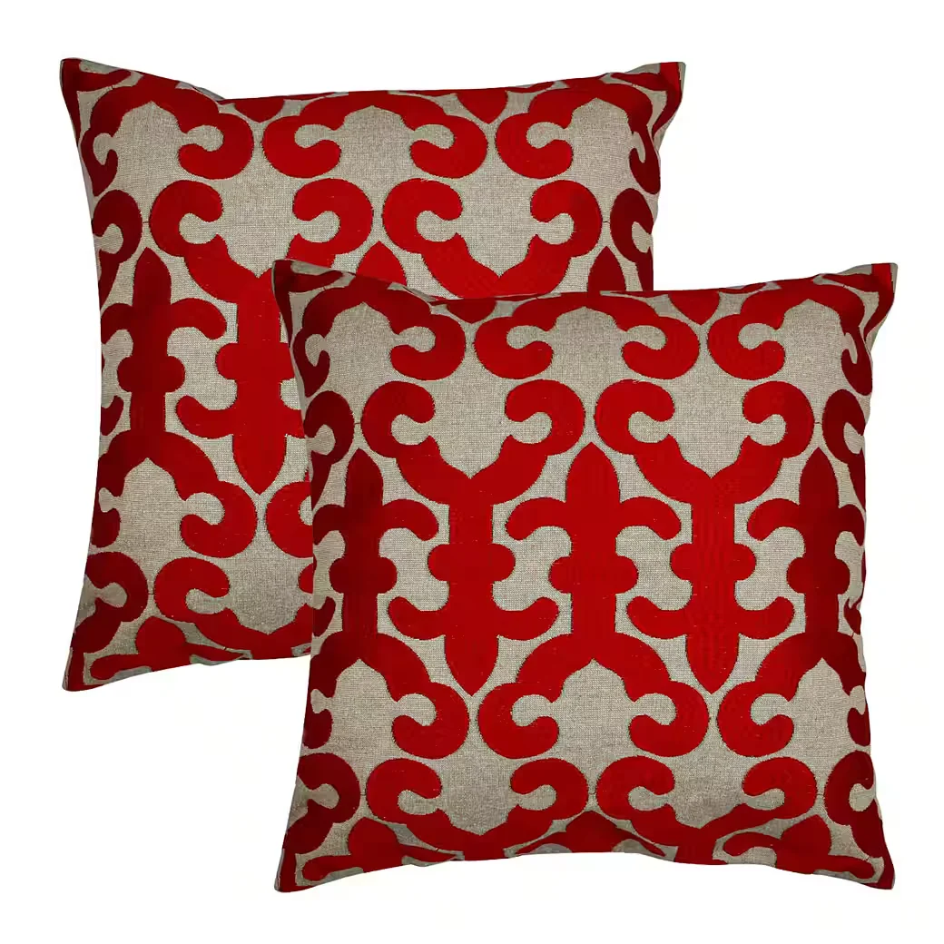Zierkissen 2er Set Kissenbezug Handgefertigt Kayon Rot 40x40cm, Boho Deko
