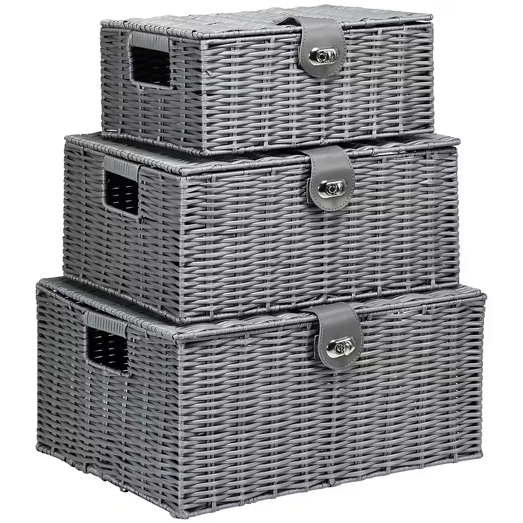 FURNICATO Aufbewahrungskörbe Set 3 Grau 35,5x28,5x18 cm
