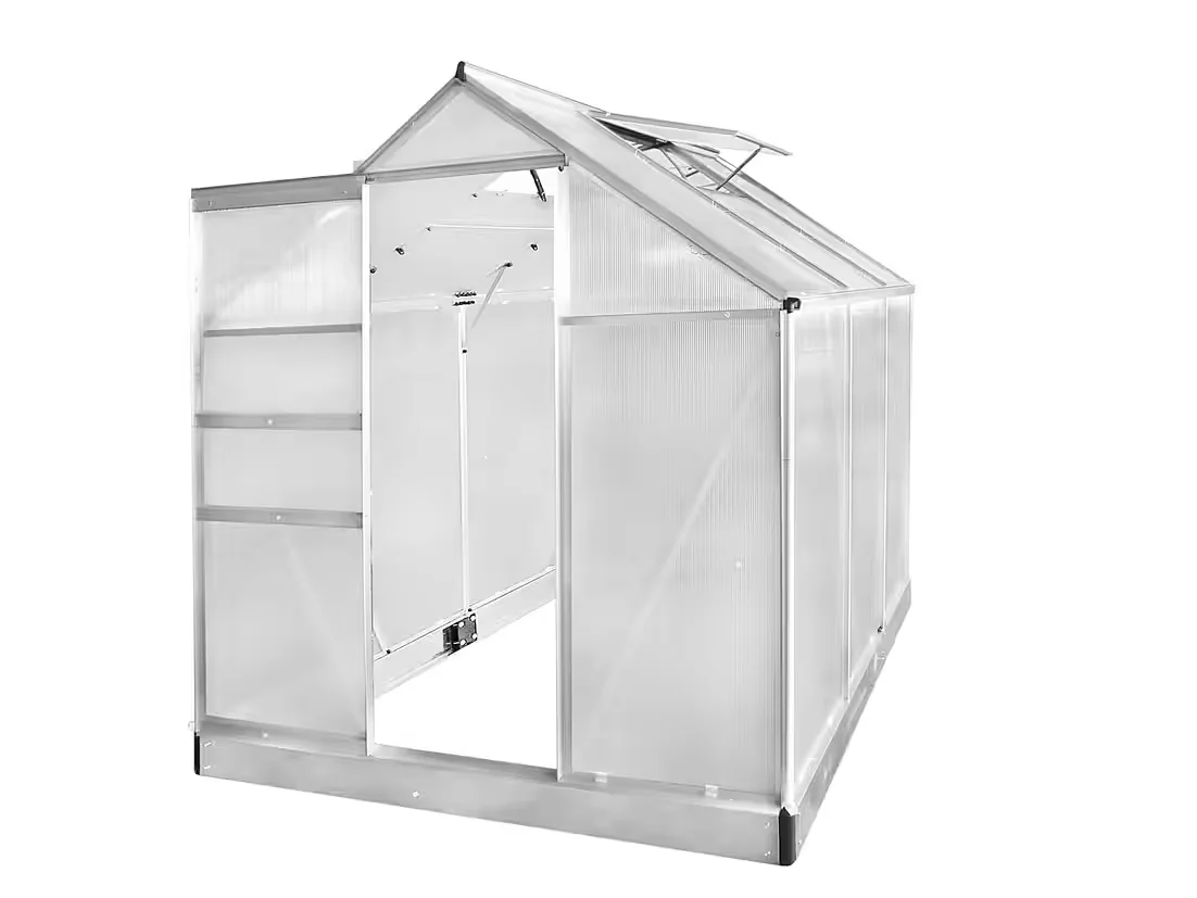 BRAST Gewächshaus Aluminium mit Fundament, TÜV, 190x190x195 cm, silber