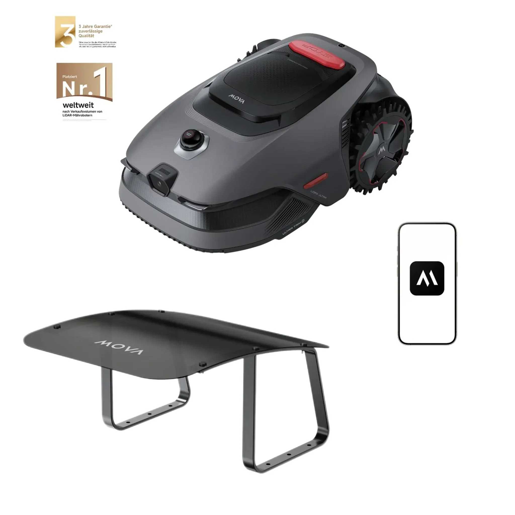 MOVA LiDAX Ultra 800 Mähroboter Sonnendach LiDAR AI Vision 500-800 m2