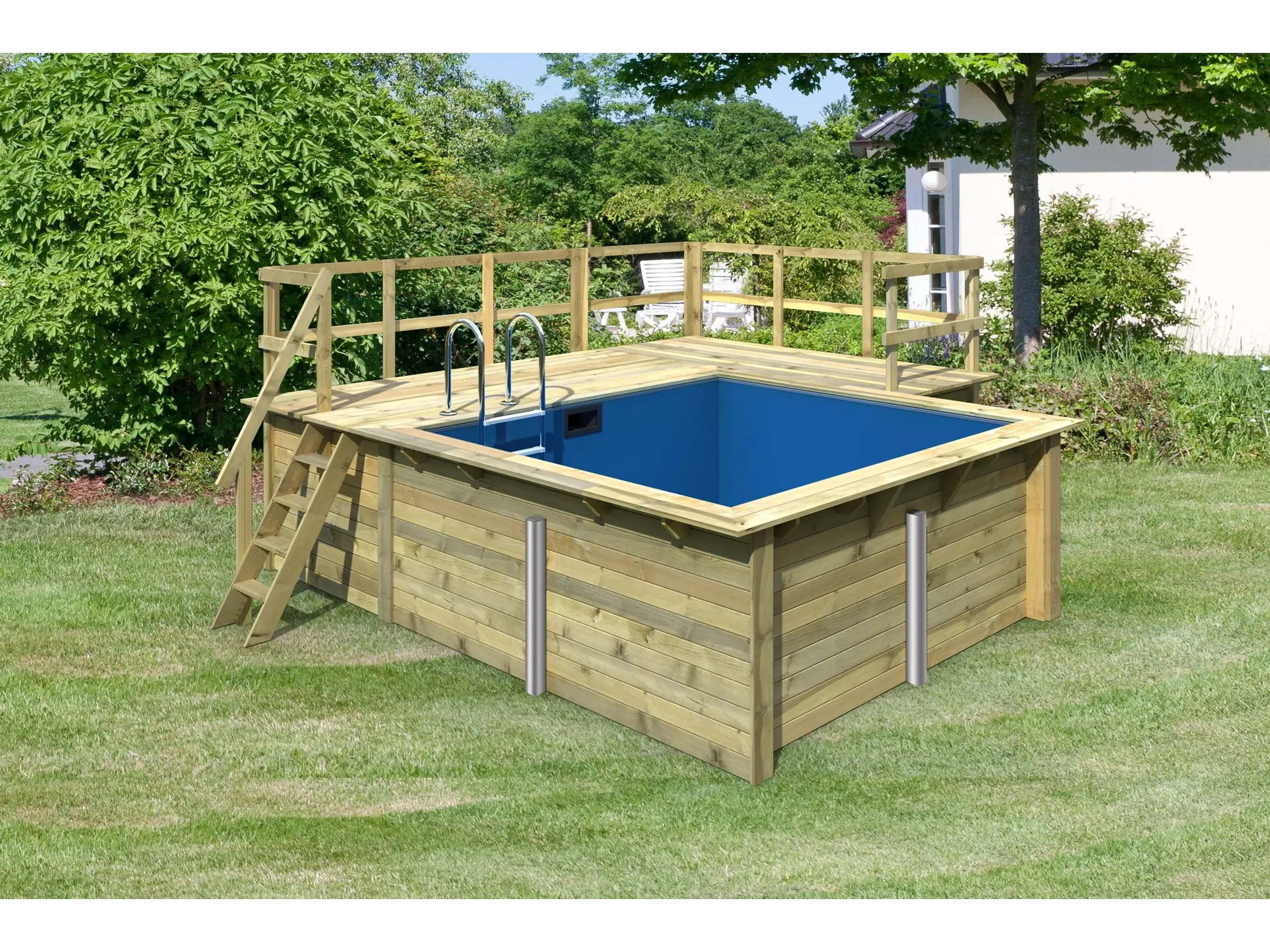 KARIBU Pool Gr. 1 mit Terrasse und Seitenterrasse KDI blaue Innenhülle