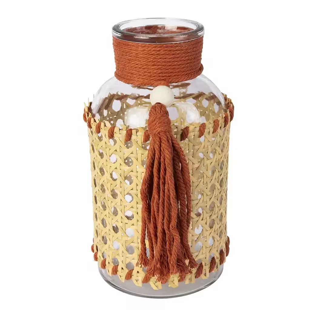 MICA Deko Glasvase klar mit Quaste orange 6,5 x 20 cm