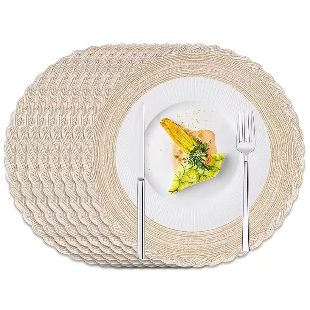 TUWENA Platzset 6er Set rund geflochten Boho abwaschbar 38 cm
