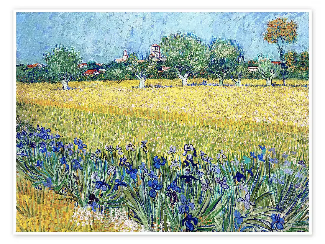 POSTERLOUNGE Wandbild Arles mit Irisblüten im Vordergrund