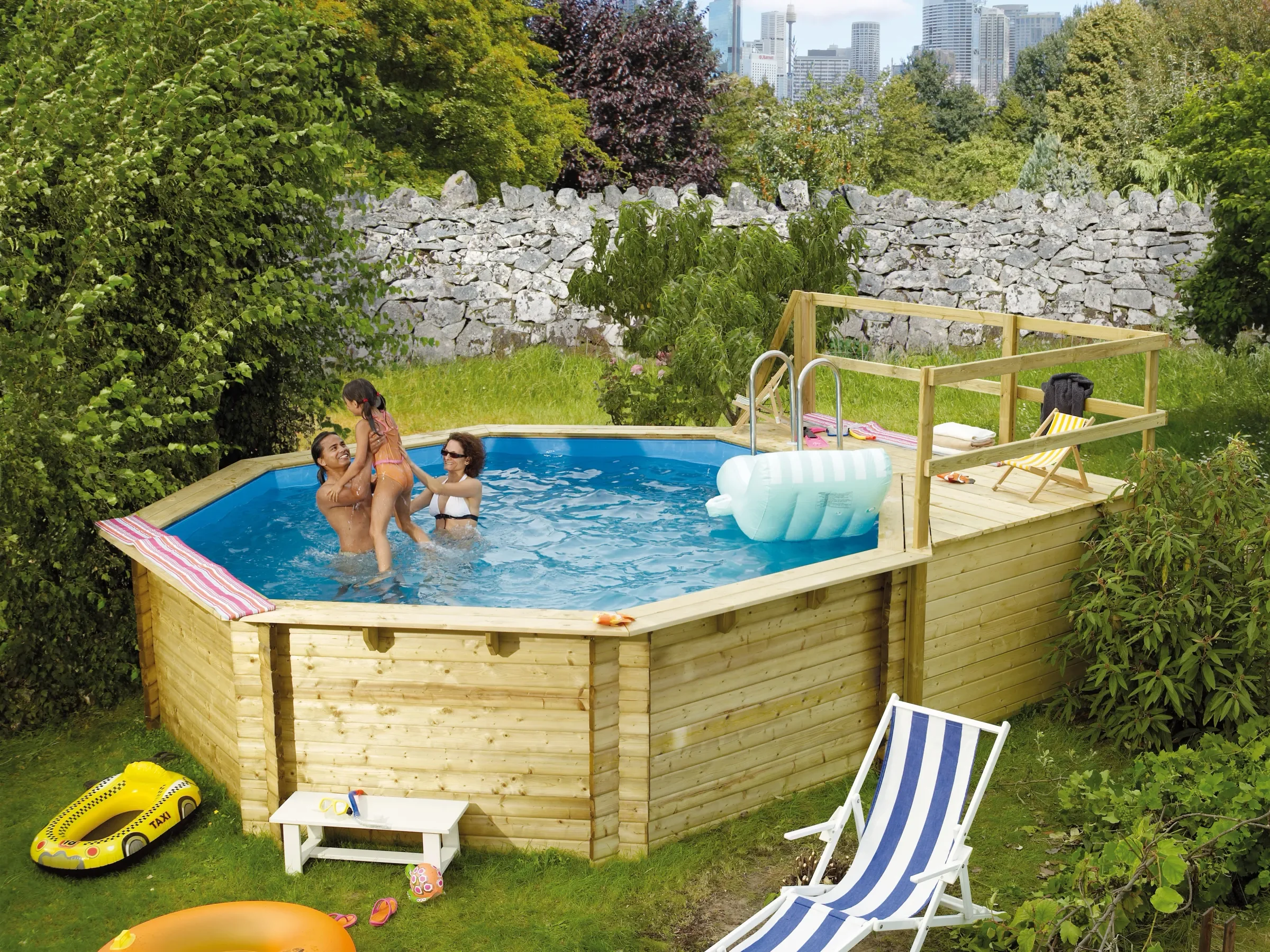 KARIBU Pool 2 Set C mit Filteranlage und Skimmer, 2 Sonnenterrassen