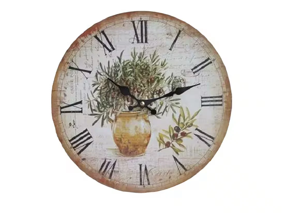 AMBIENTE HAUS Wanduhr mediterran mit Olivendekor 28 cm Landhaus