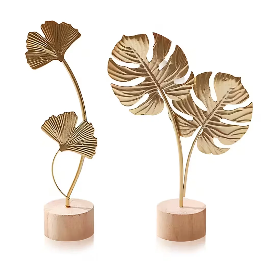 FOUORTUNATE-BEE Dekofiguren 2er Set Ginkgoblatt Monstera Statuen