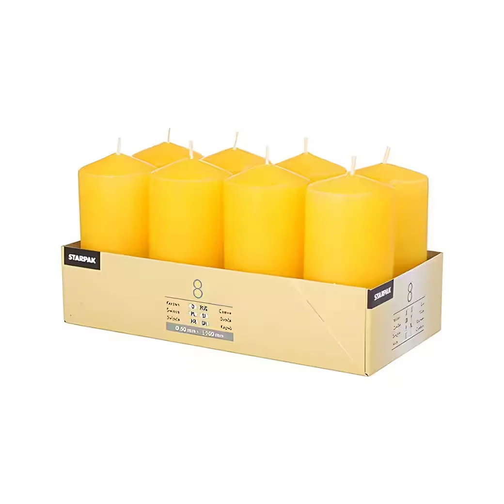 PAPSTAR Stumpenkerzen 50x100 mm goldgelb 8 Stück
