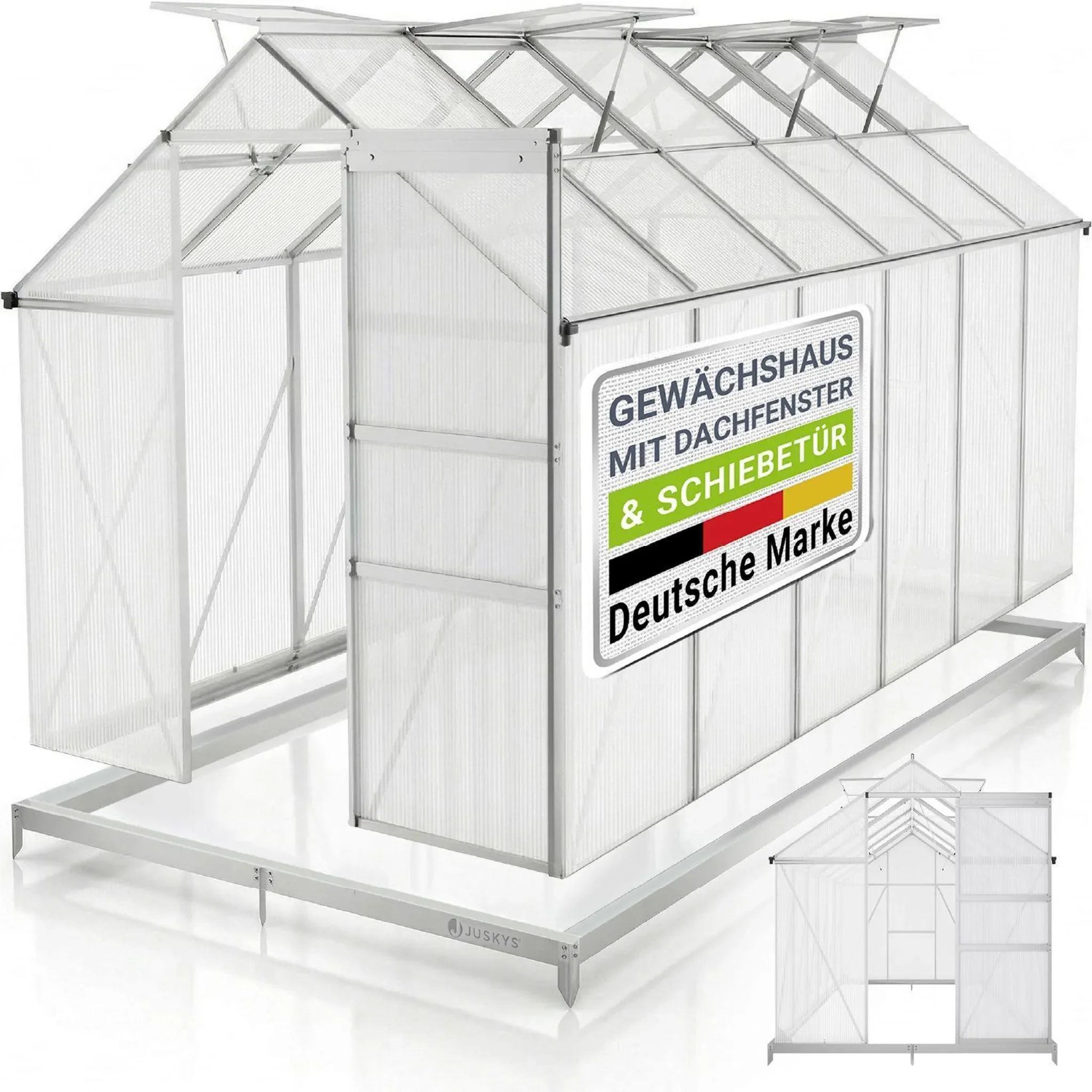 Juskys Gewächshaus 7,2 m2 Fundament, Alu, UV-Schutz, abschließbar