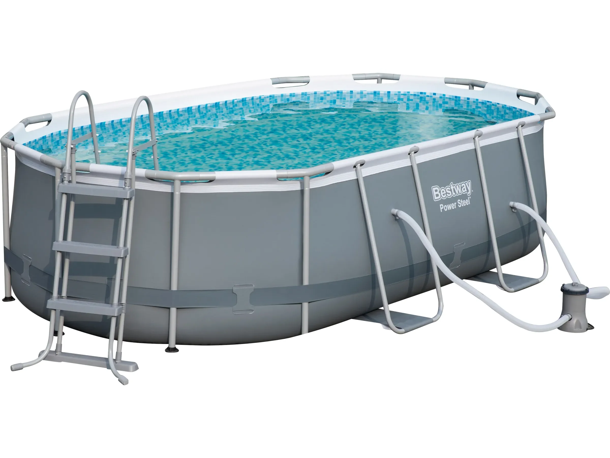 Bestway Steel Pro Max Stahlrahmen Pool Set 427x250x100 cm oval grau