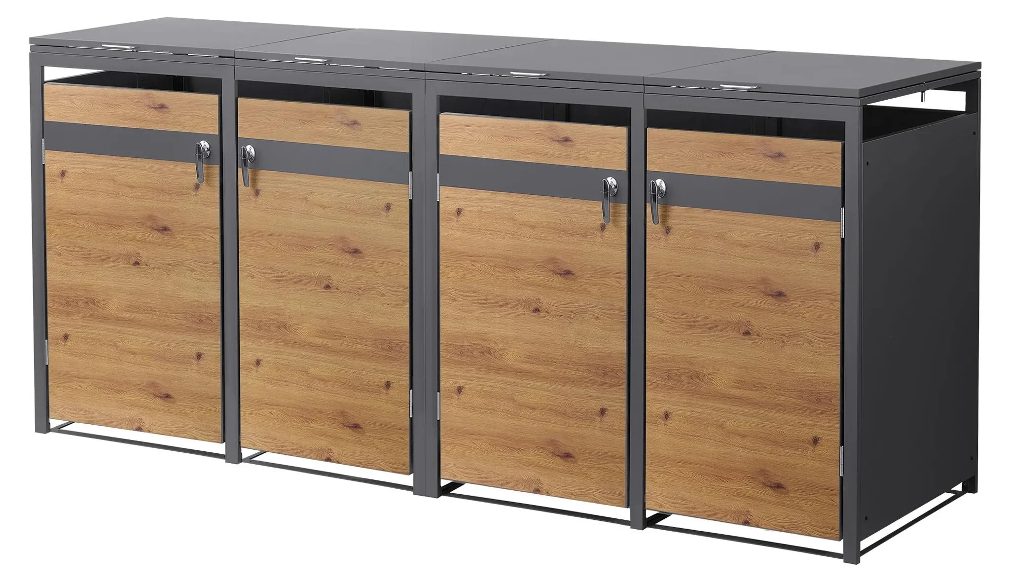 ML-Design Mülltonnenbox 4er 240L anthrazit Eichenoptik abschließbar