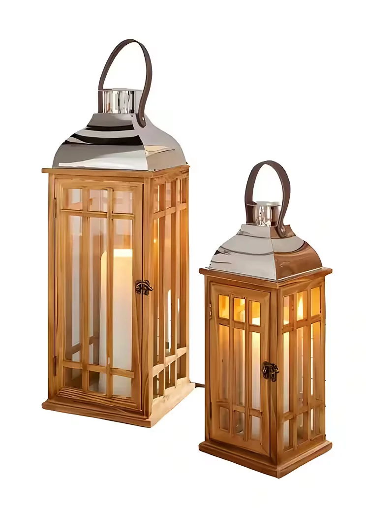 DEKOLEIDENSCHAFT Kerzenlaterne Wood Holz Windlicht 40/60 cm