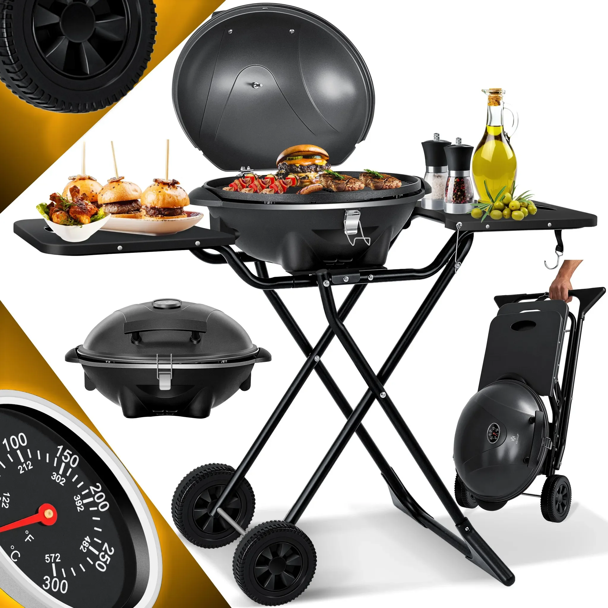 KESSER Elektrogrill 2in1 Tisch und Standgrill faltbar 2400 W Antihaft